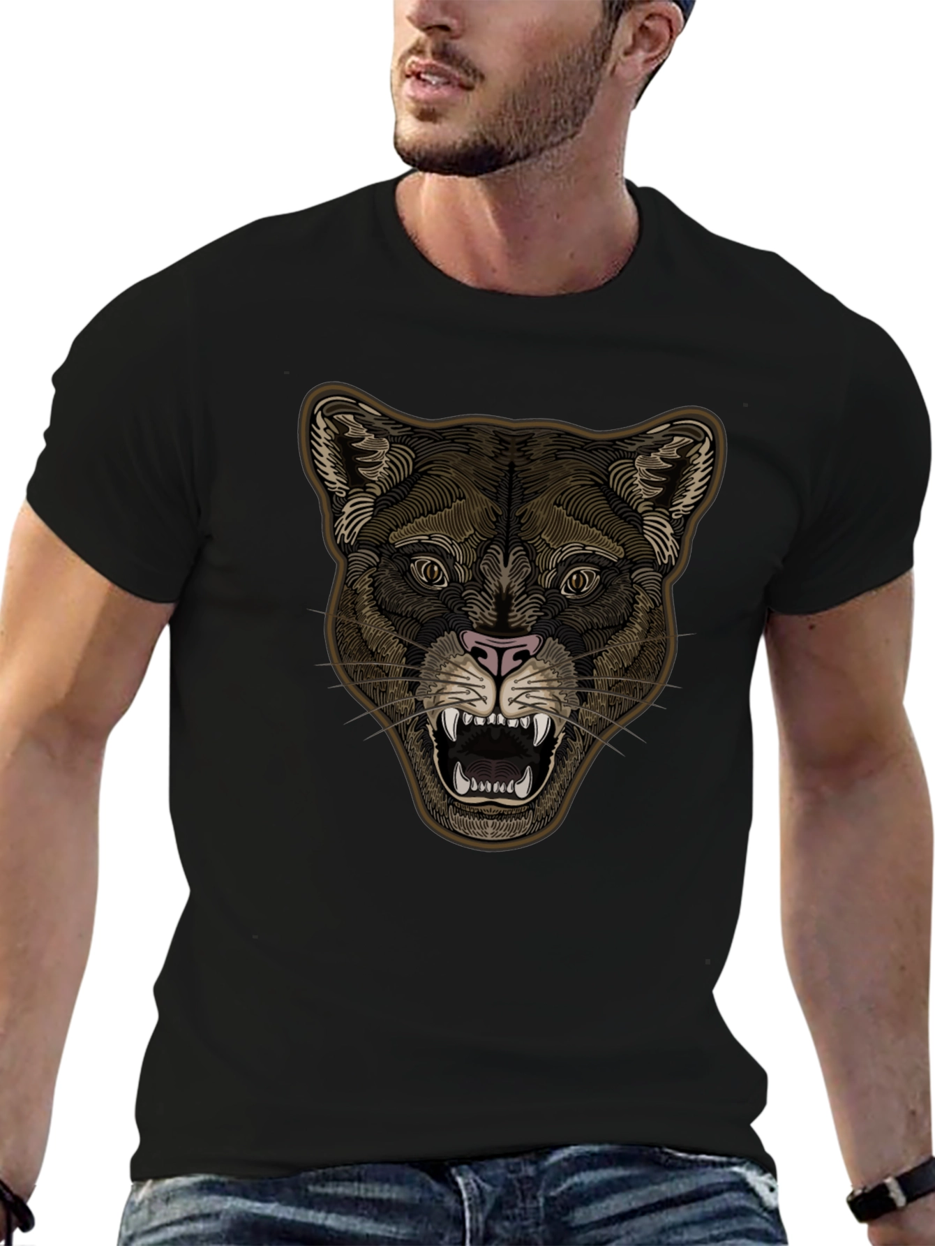 Black Lion Head Graphic Tee - Stylish Black T-Shirt for Men view 6