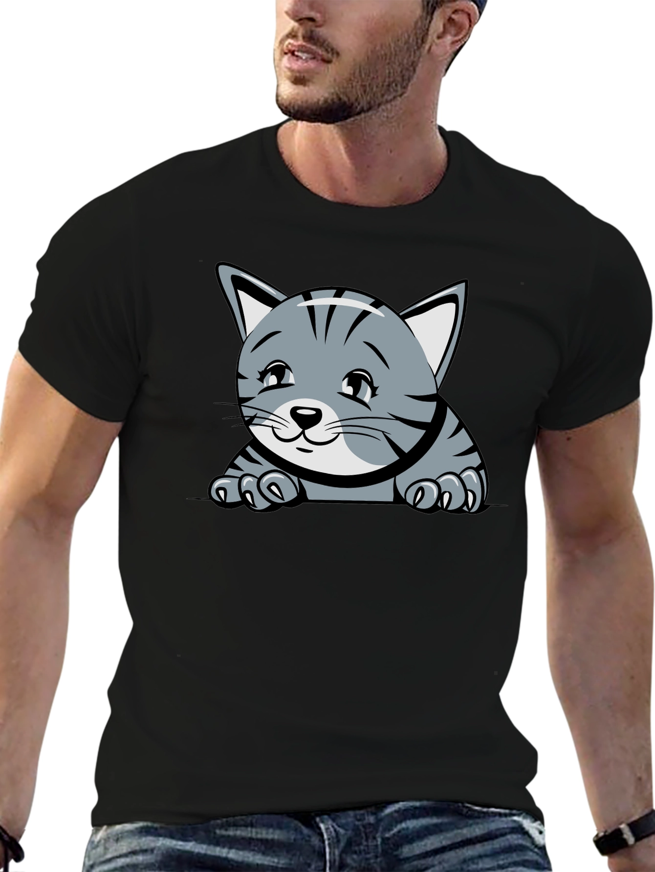 Black Cute Kitten Graphic T-Shirt view 6