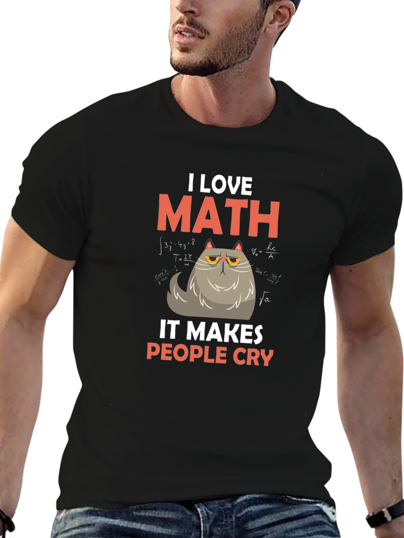 Black I Love Math Cat T-Shirt - Makes People Cry view 6