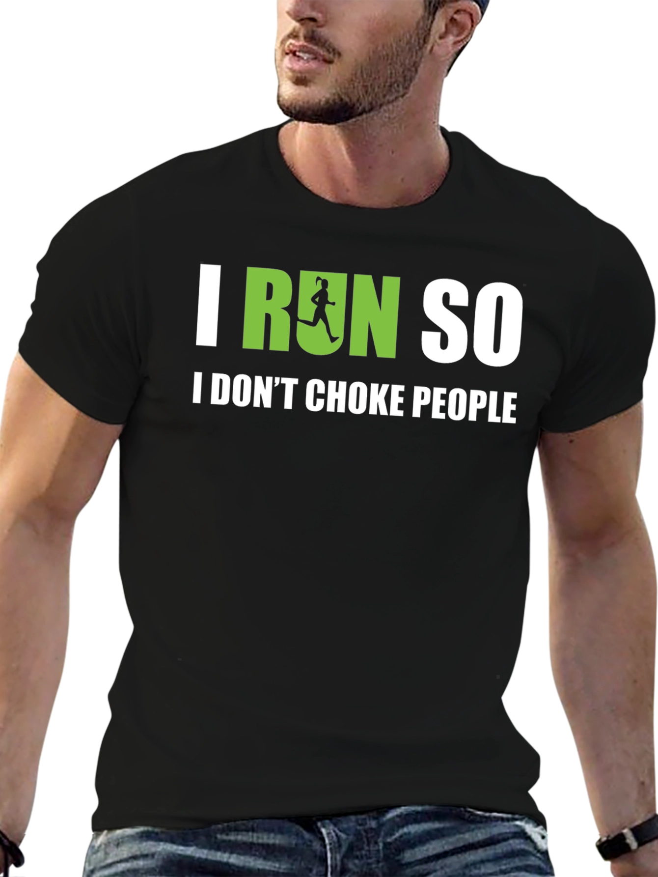 Black Funny Running T-Shirt - I Run So I Don't Choke People view 6