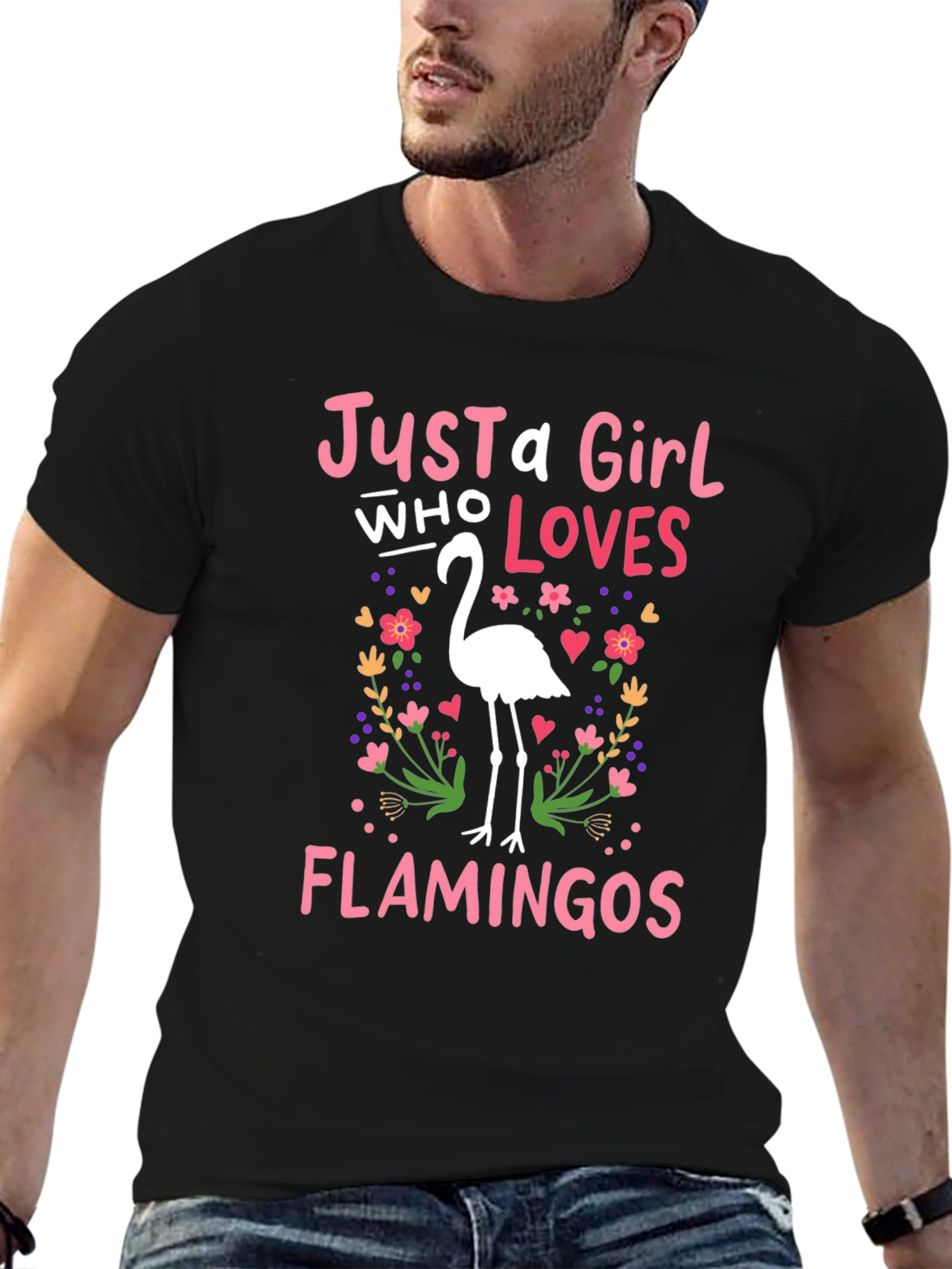 Black Just a Girl Who Loves Flamingos T-Shirt view 6