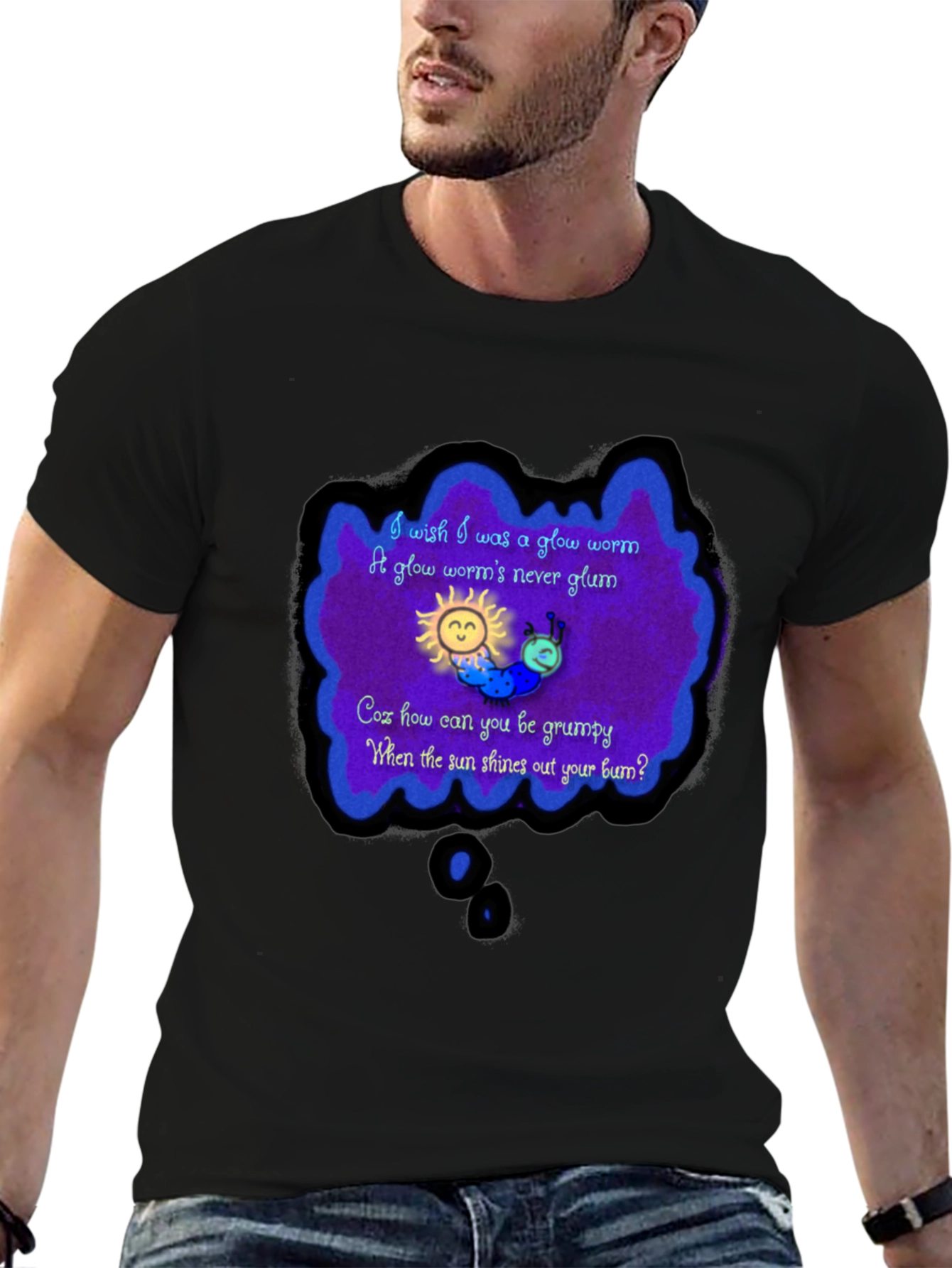 Black Glow Worm Tee - Shine Your Bum! view 6