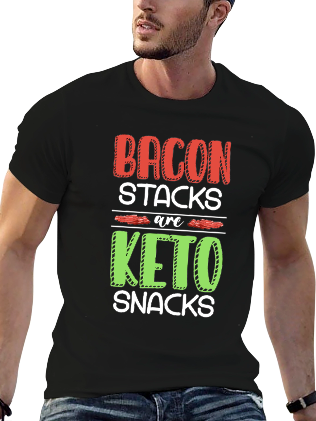 Black Bacon Keto Diet Black T-Shirt view 6