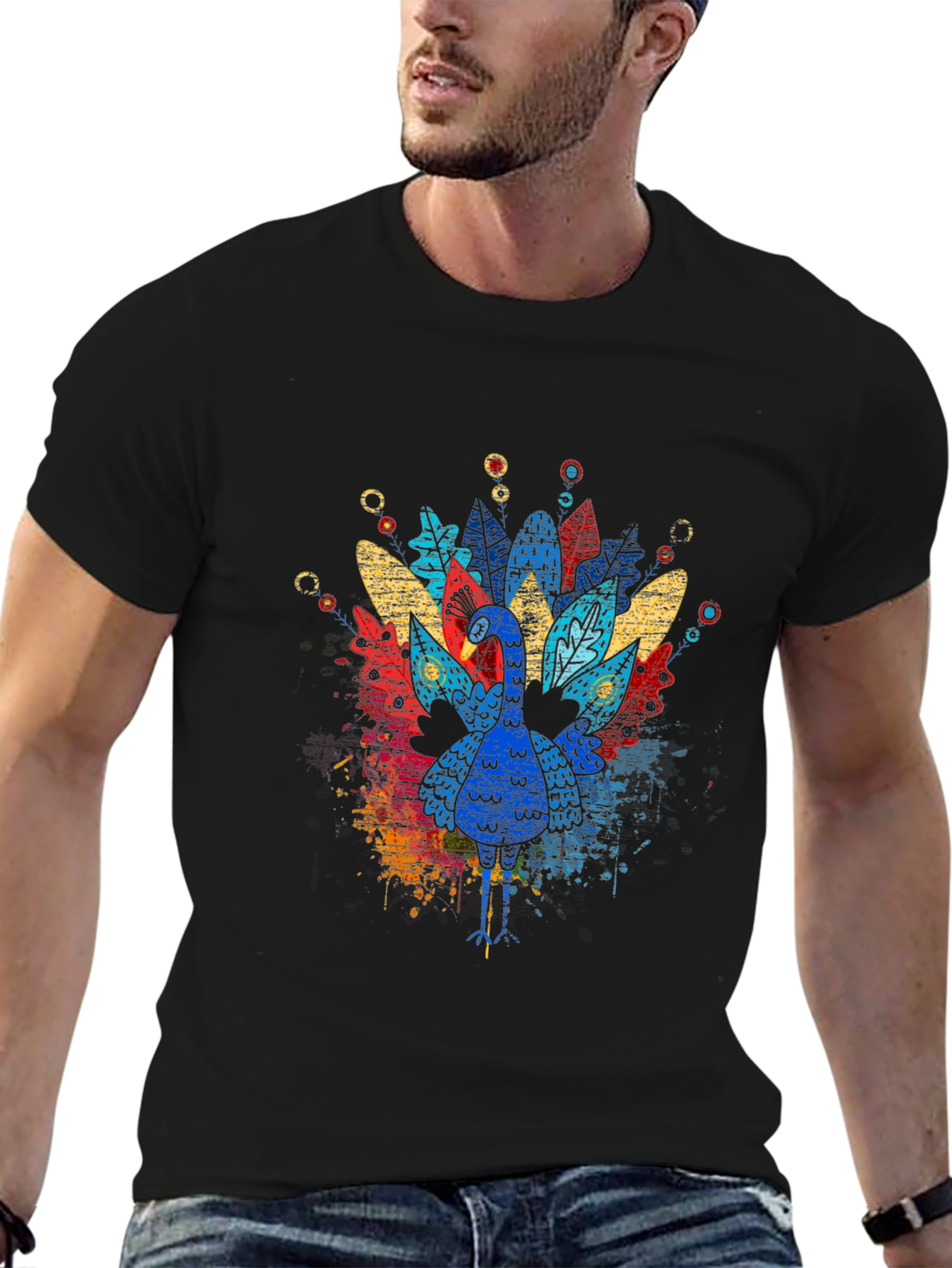 Black Thanksgiving Turkey Graphic Tee - Colorful Festive Shirt view 6
