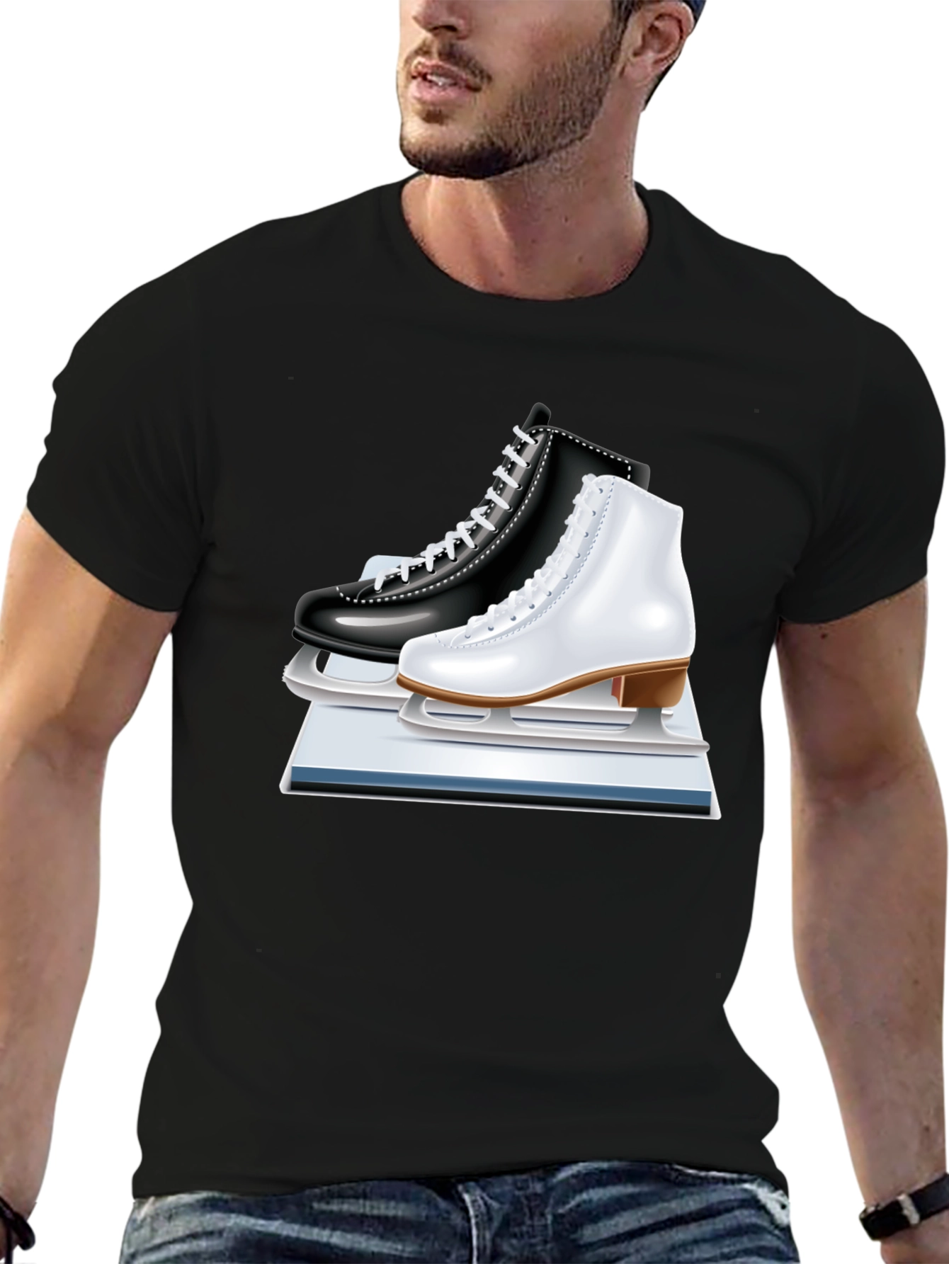 Black Ice Skating Tee - Figure Skates Graphic Shirt view 6