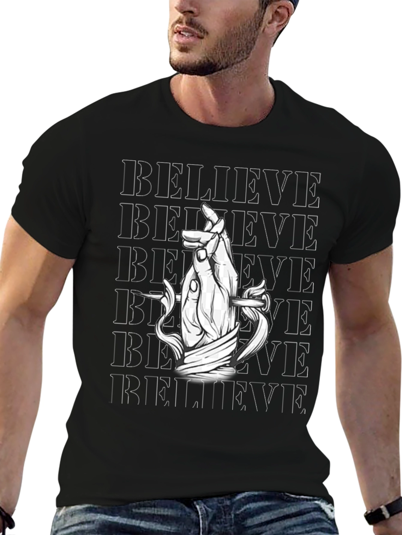 Black Believe Graphic Print Black T-Shirt view 6