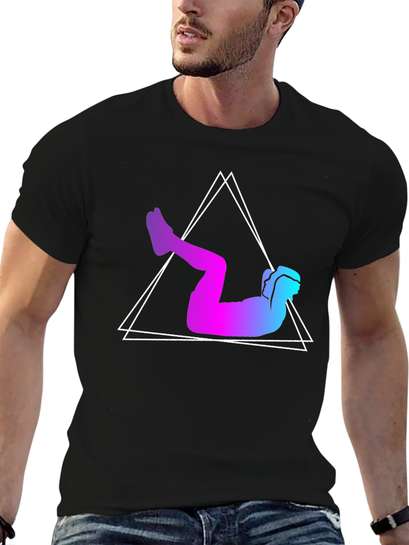 Black Gradient Workout Graphic Tee - Black Cotton Blend view 6