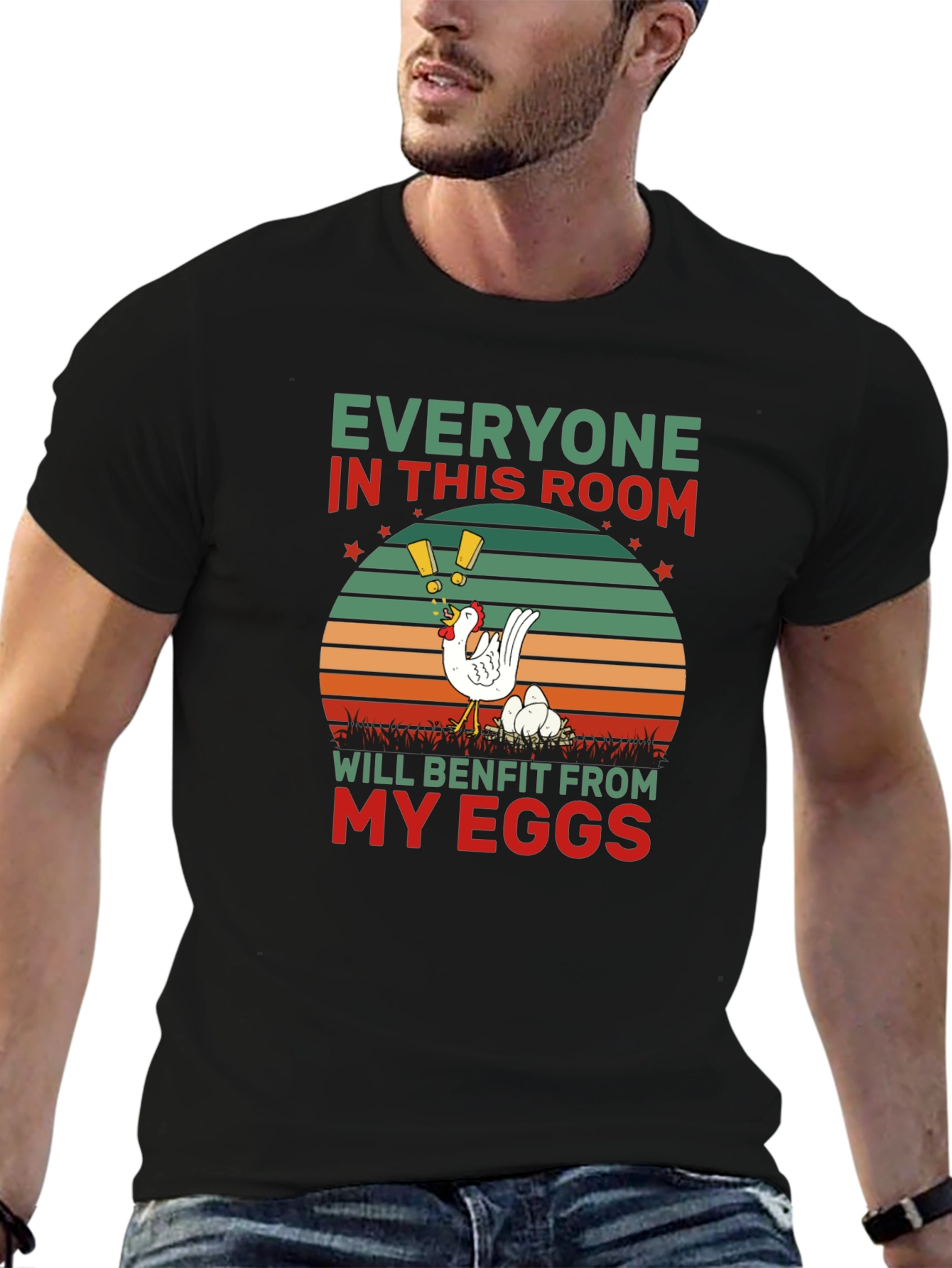 Black Everyone Benefits Chicken T-Shirt view 6