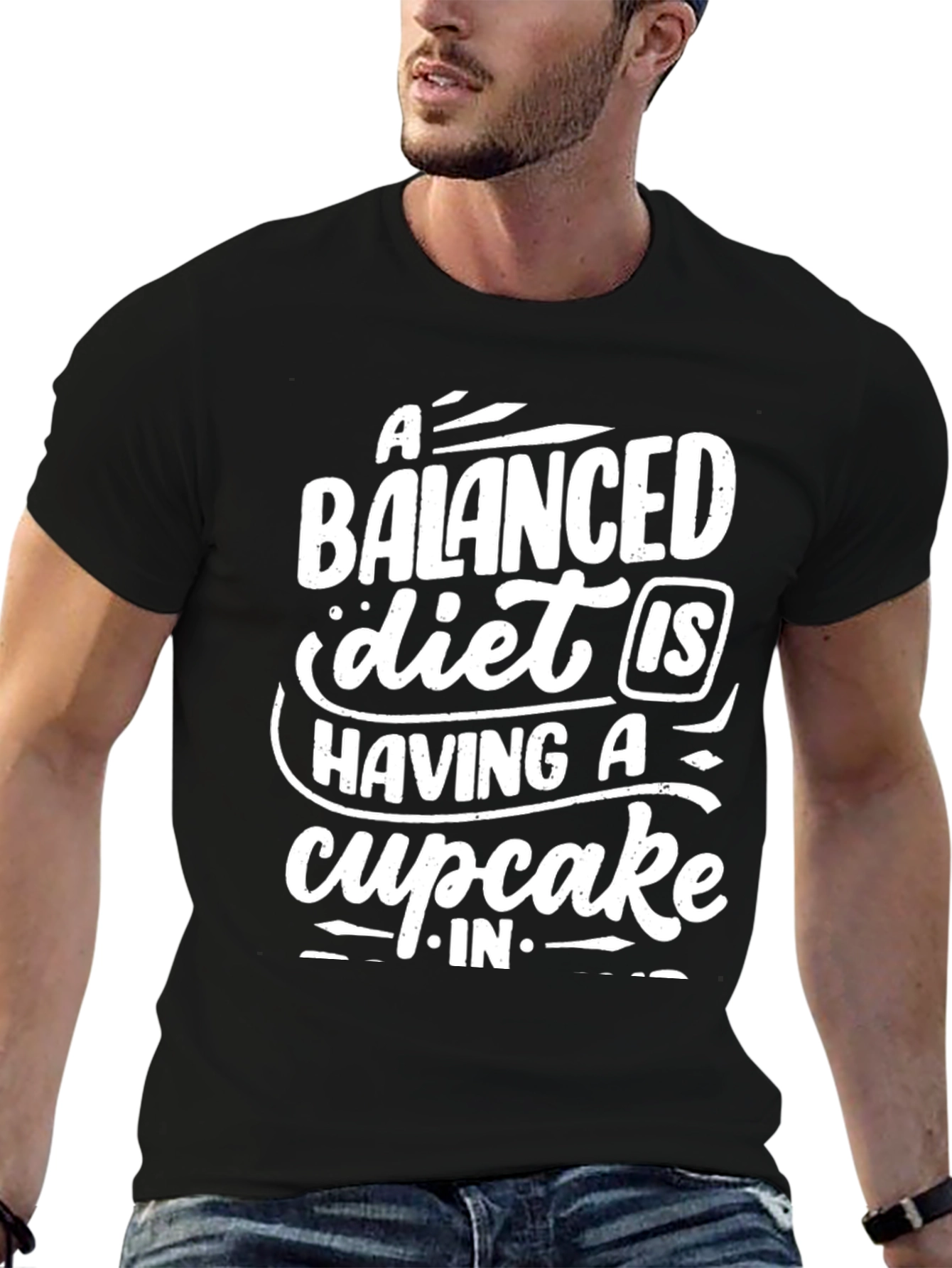 Black Balanced Diet Cupcake T-Shirt Funny Foodie Tee view 6