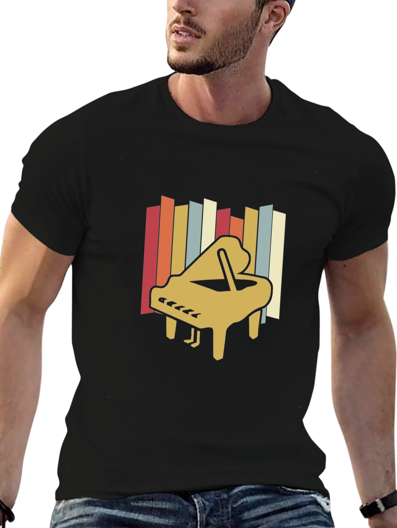 Black Retro Piano T-Shirt - Vintage Style Music Tee view 6