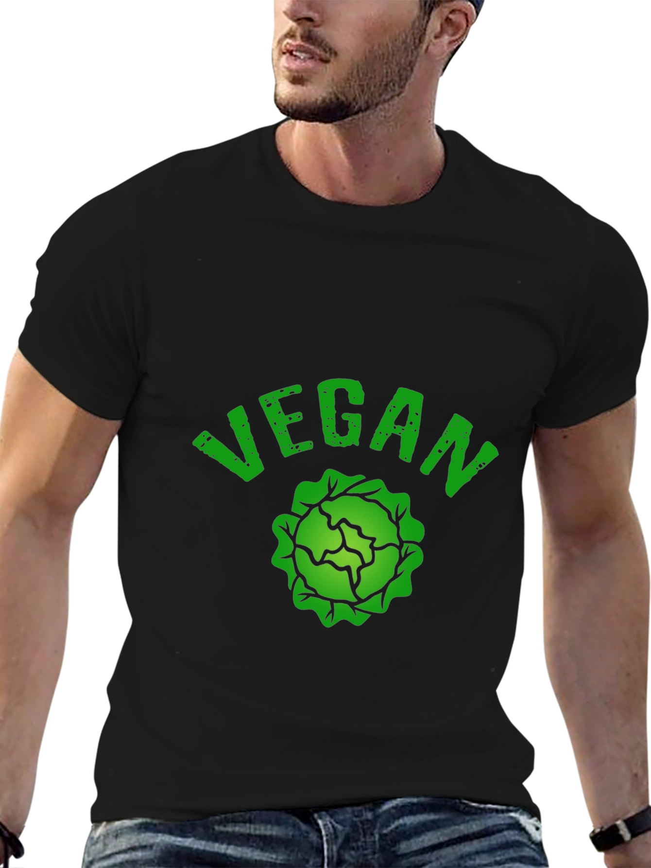 Black Vegan Cabbage Graphic T-Shirt - Black view 6