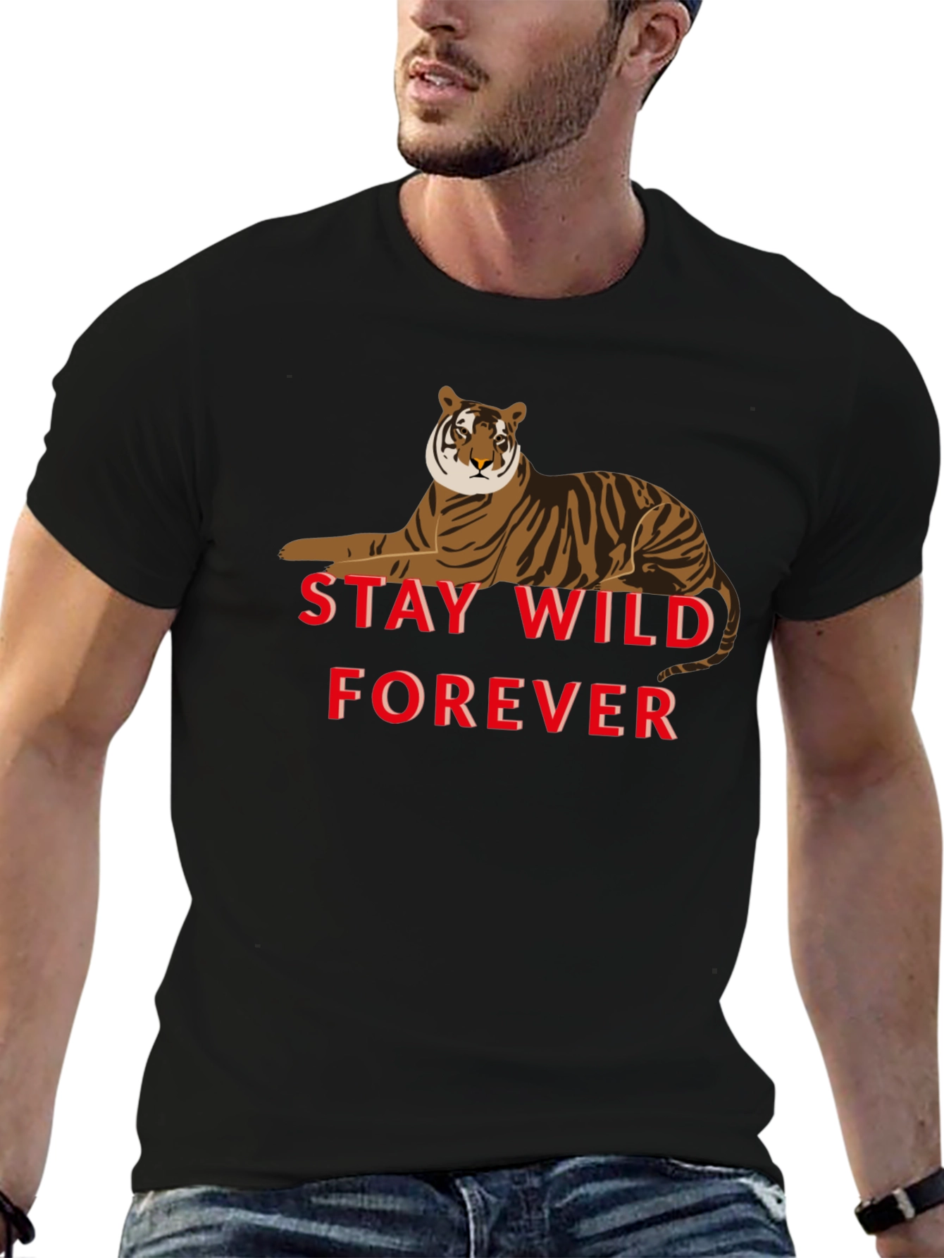 Black Stay Wild Forever Tiger Graphic T-Shirt view 6