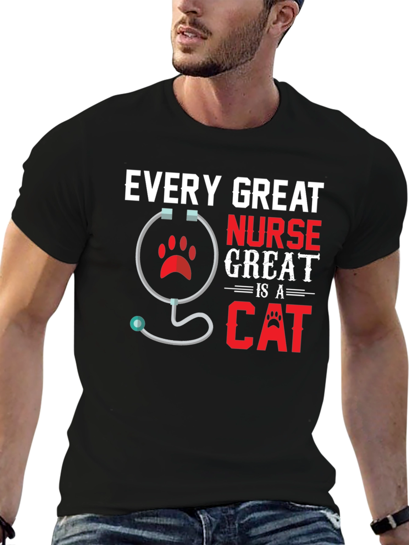 Black Every Great Nurse Is a Cat T-Shirt view 6