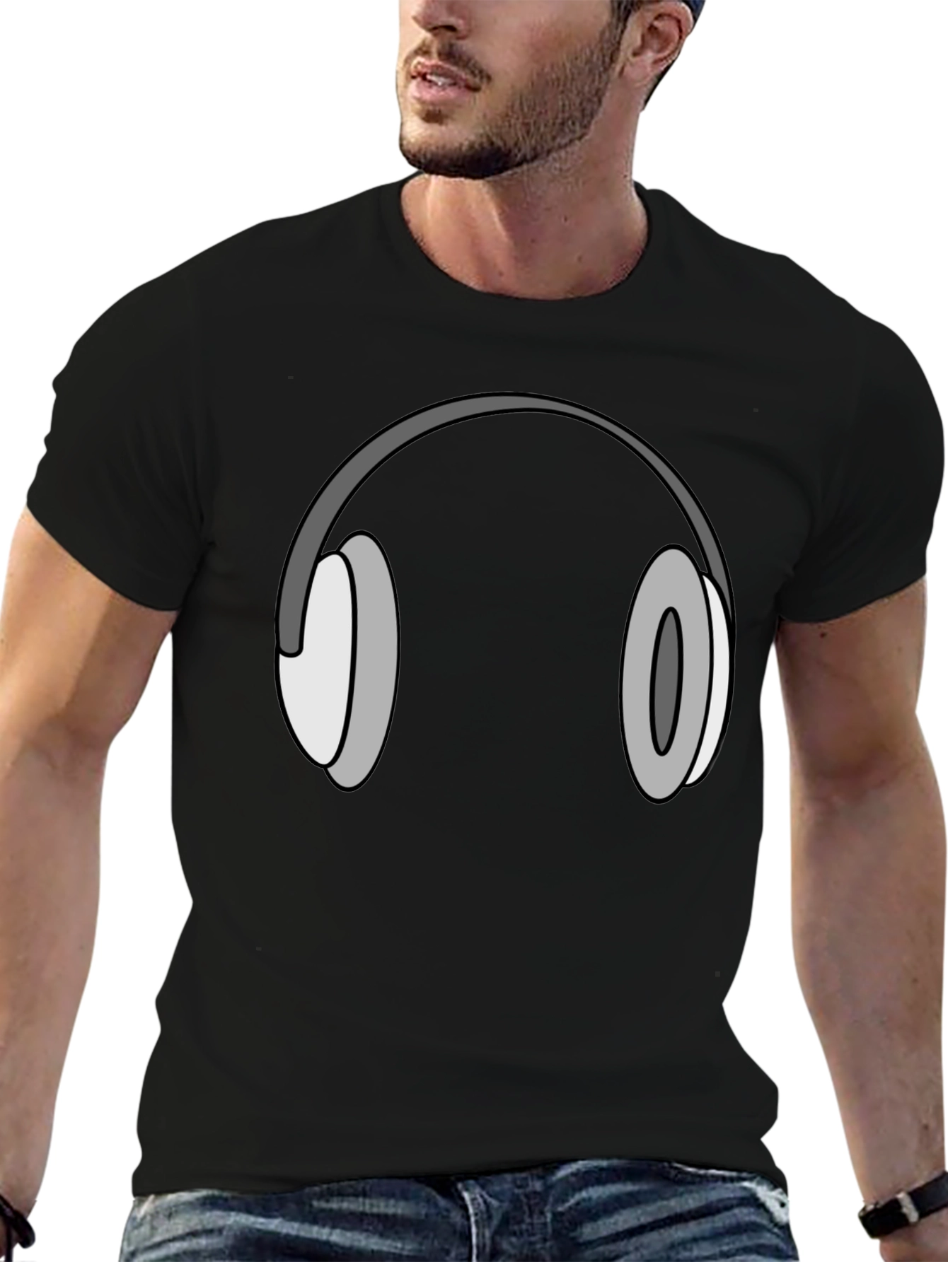 Black Headphone Graphic Tee - Cool Black T-Shirt view 6