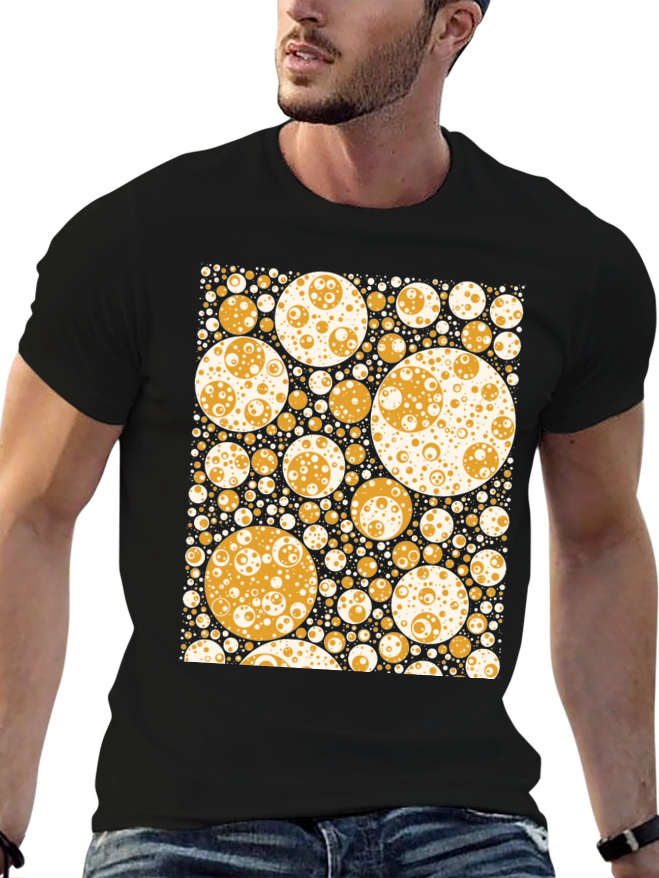 Black Geometric Bubble Print T-Shirt - Black view 6