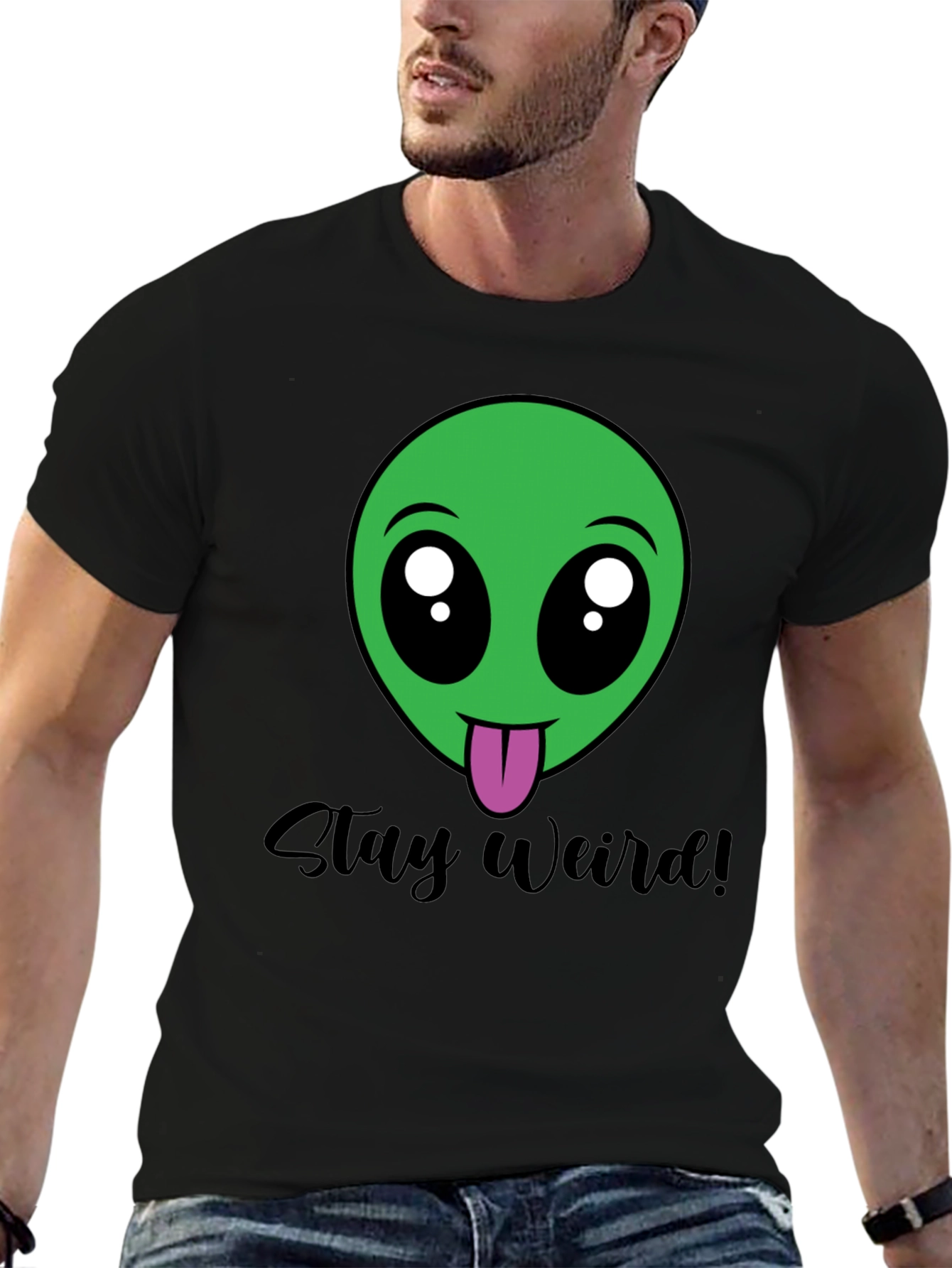 Black Stay Weird Alien Tee - Black view 6