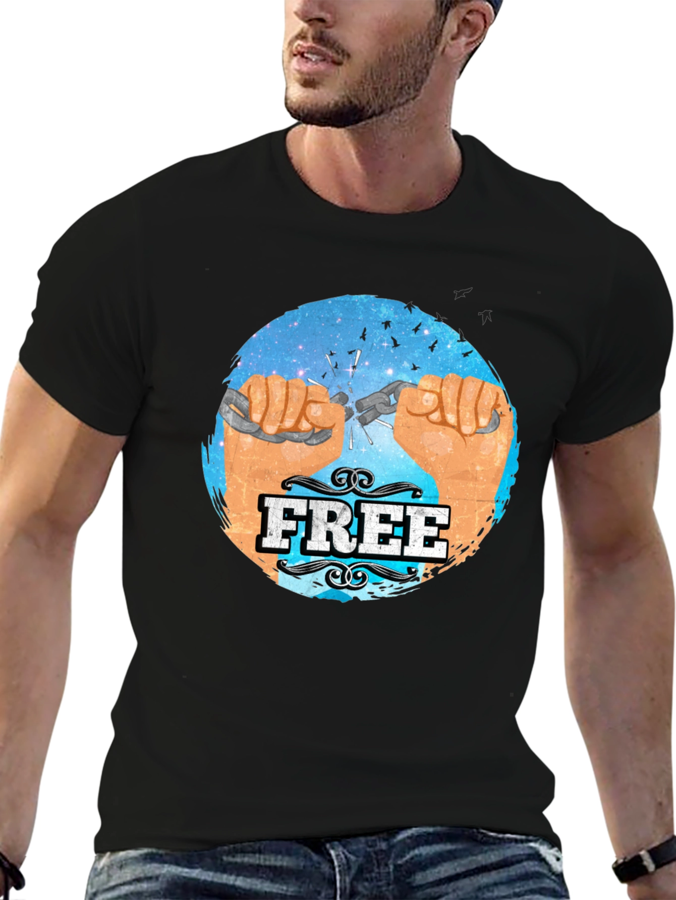 Black Free Breaking Chains Graphic T-Shirt view 6