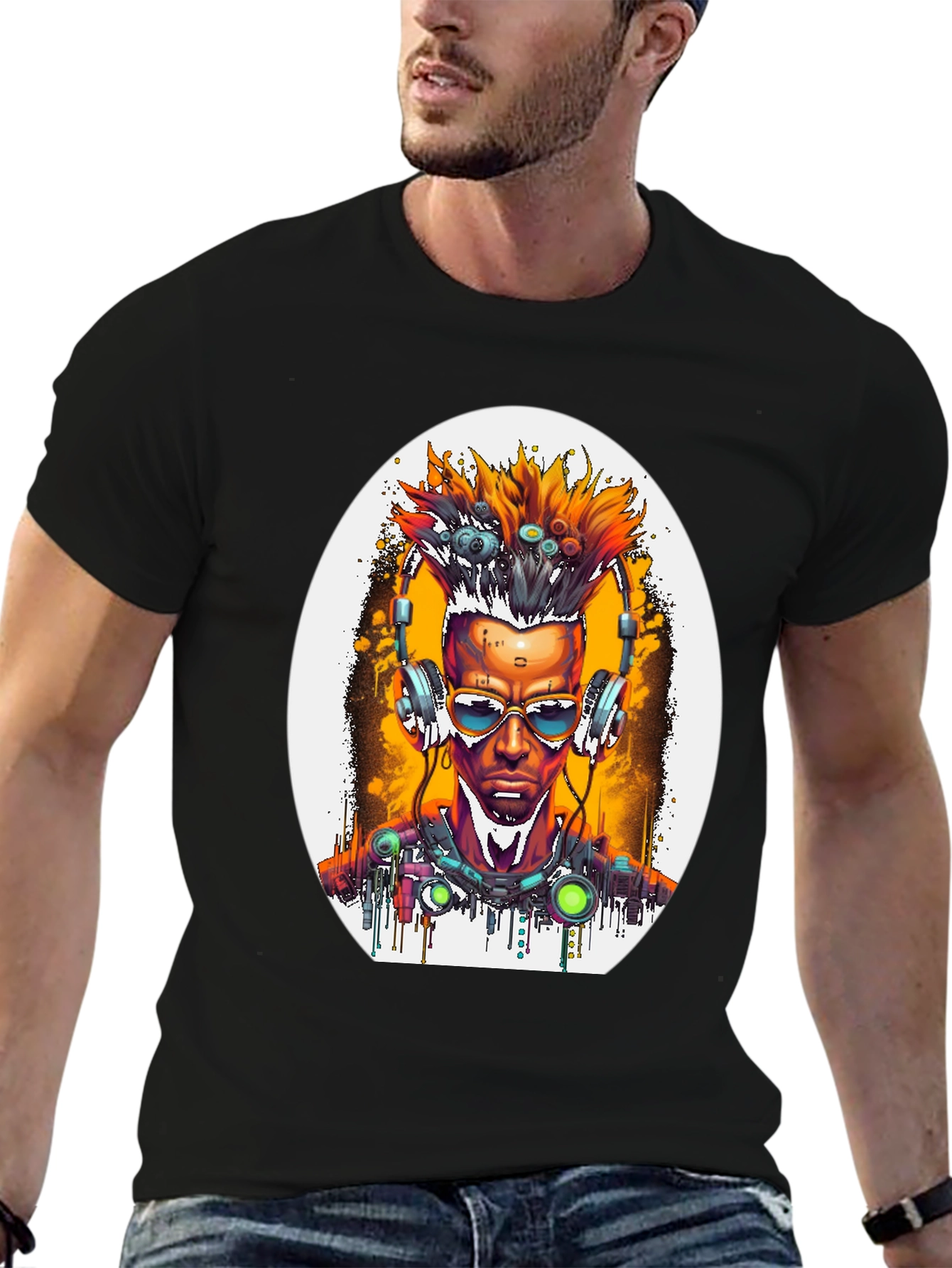 Black Cyberpunk Art T-Shirt view 6