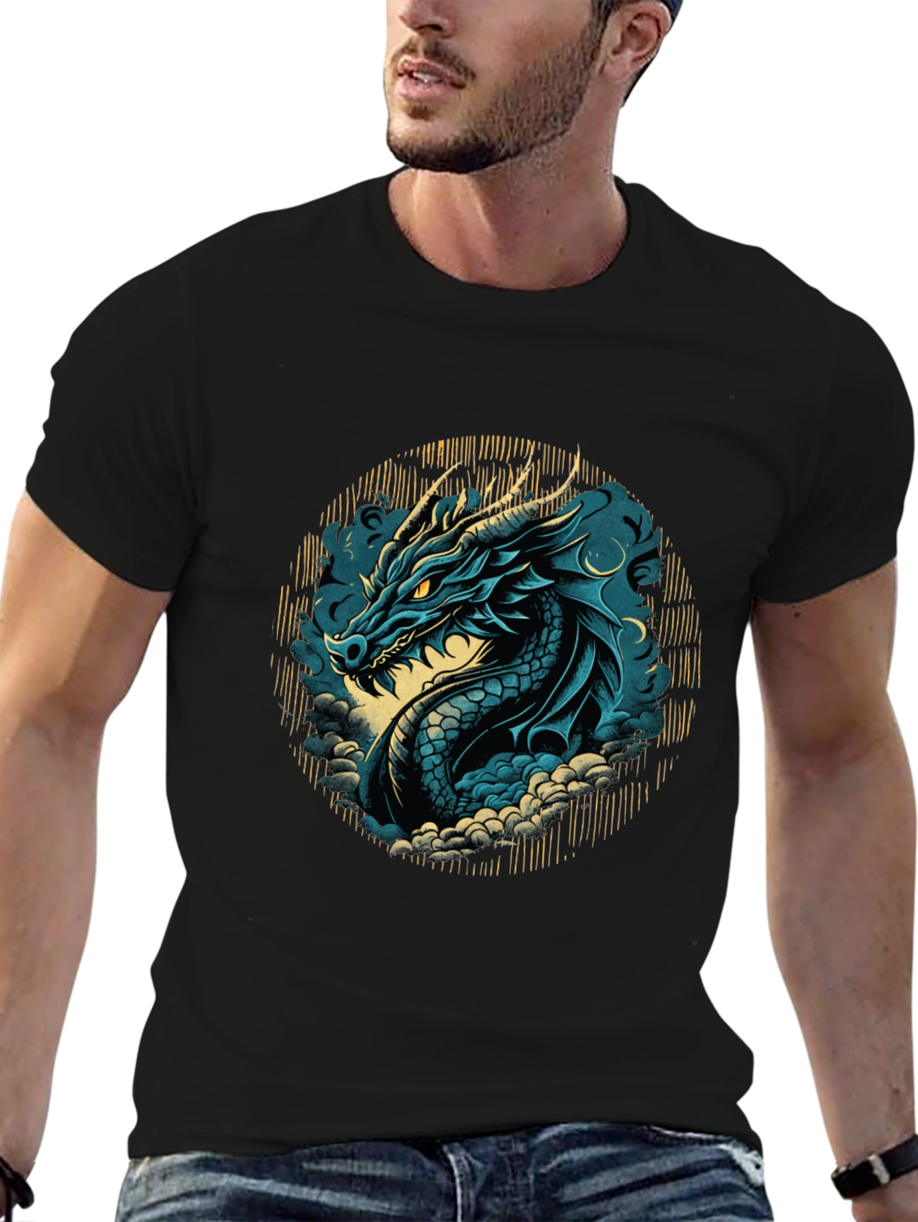 Black Blue Dragon Graphic Tee - Fantasy Style Shirt view 6