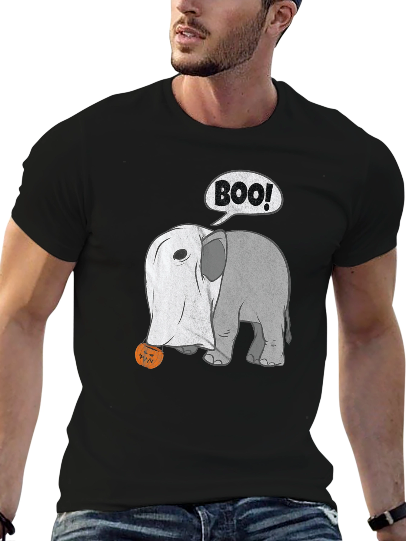 Black Halloween Elephant Boo! T-Shirt view 6