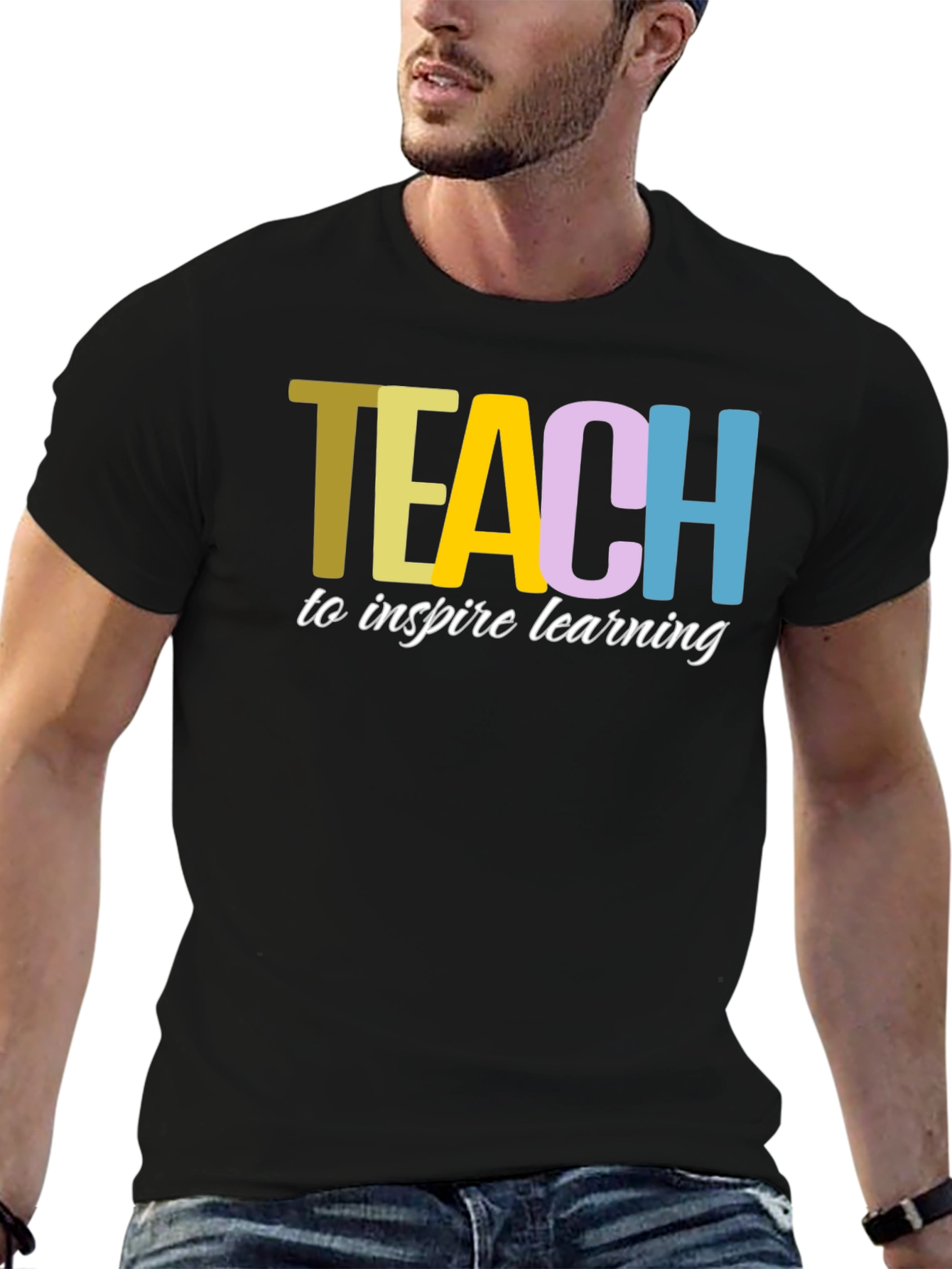 Black Teach to Inspire Learning Black Cotton T-Shirt view 6
