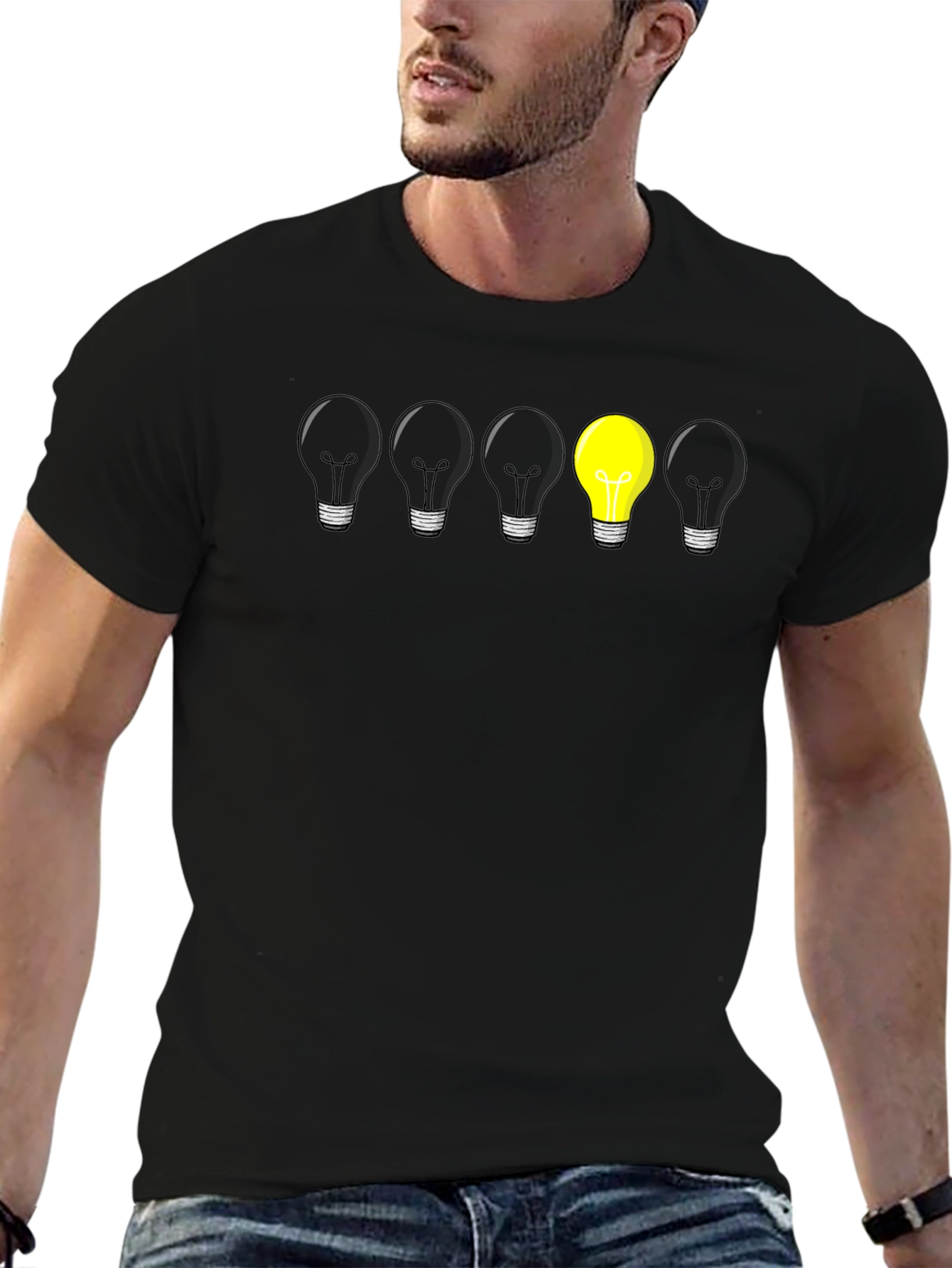 Black Unique Lightbulb Graphic Tee - Be Different! view 6