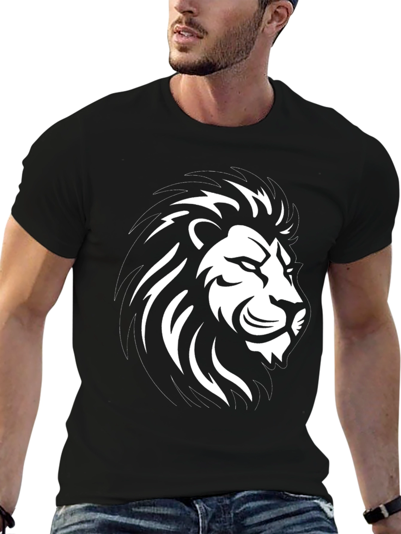 Black Lion Graphic Black T-Shirt - Men's Fashion view 6
