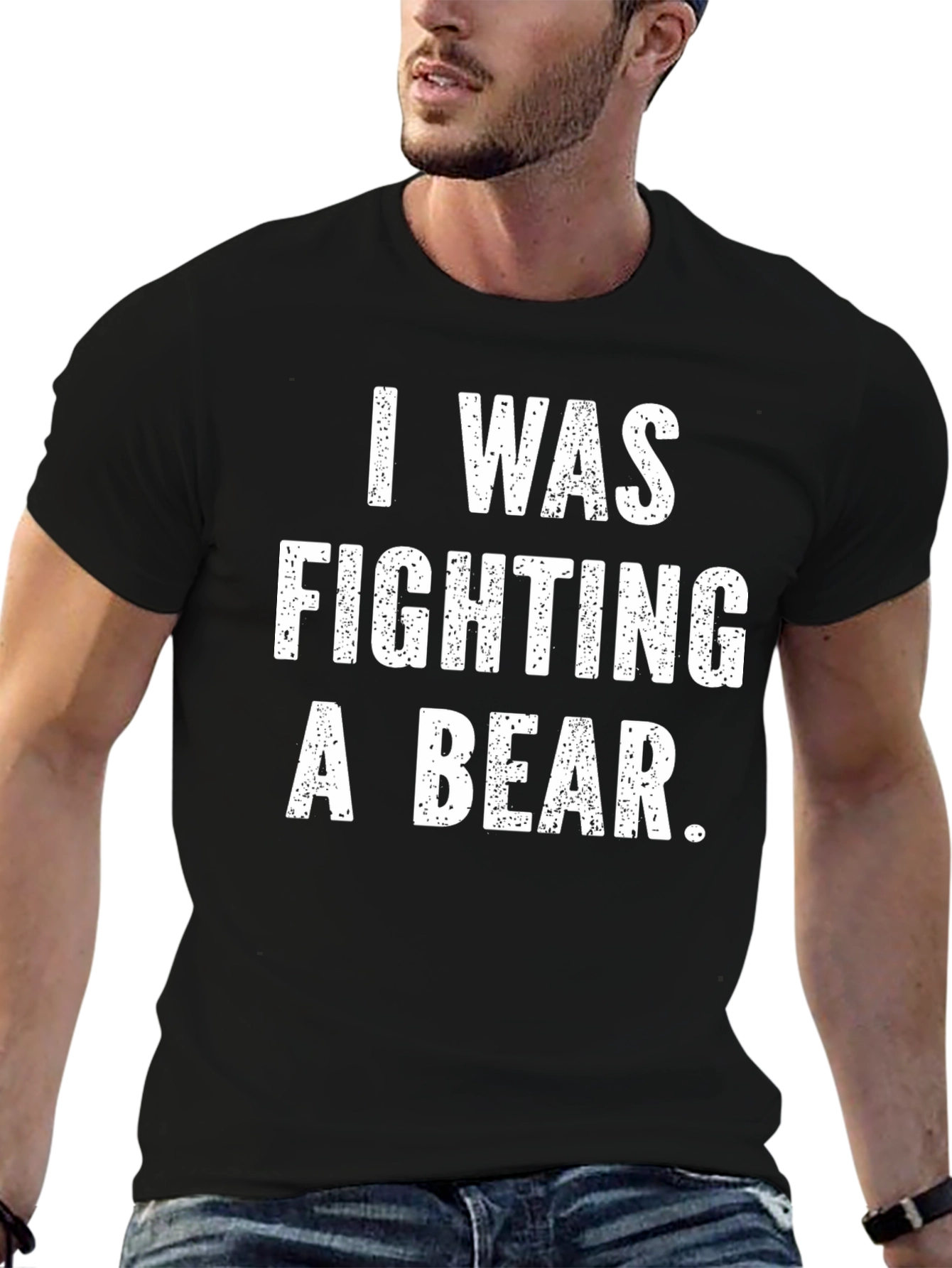 Black I Was Fighting a Bear Funny Graphic T-Shirt view 6