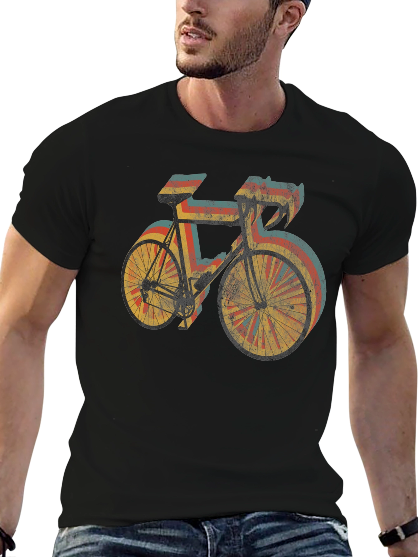 Black Retro Style Cycling T-Shirt - Black view 6
