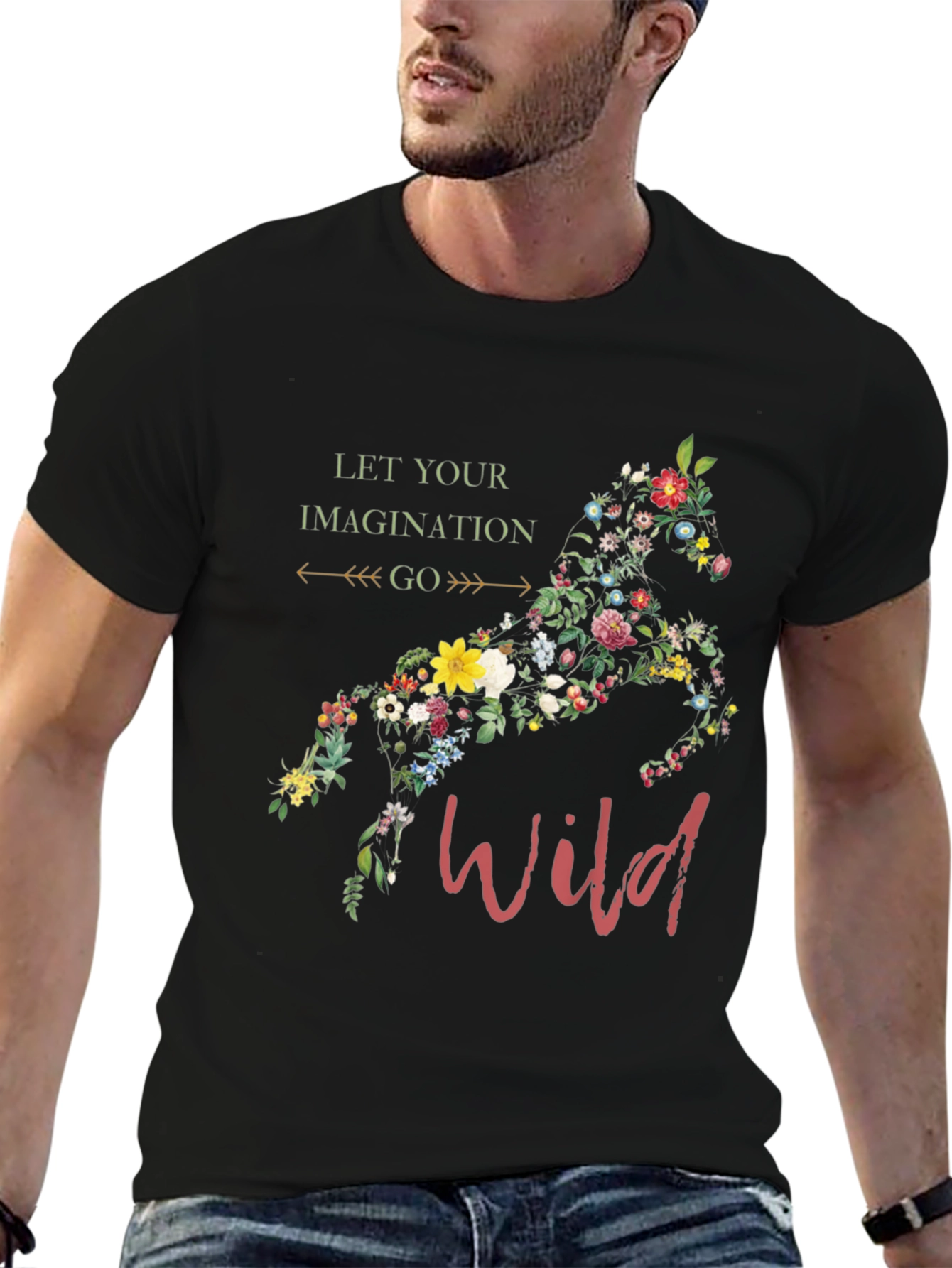 Black Floral Horse Graphic Tee - Let Your Imagination Go Wild! view 6