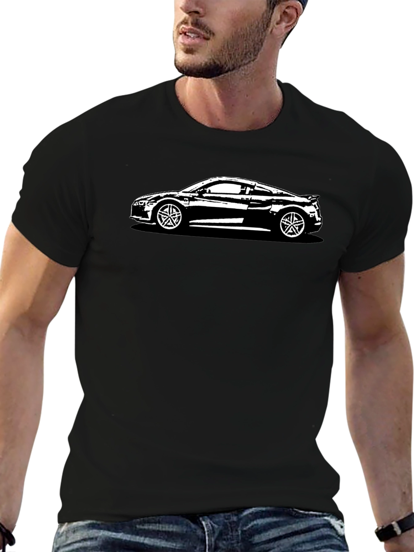 Black R8 Car Graphic Tee - Black Cotton T-Shirt view 6