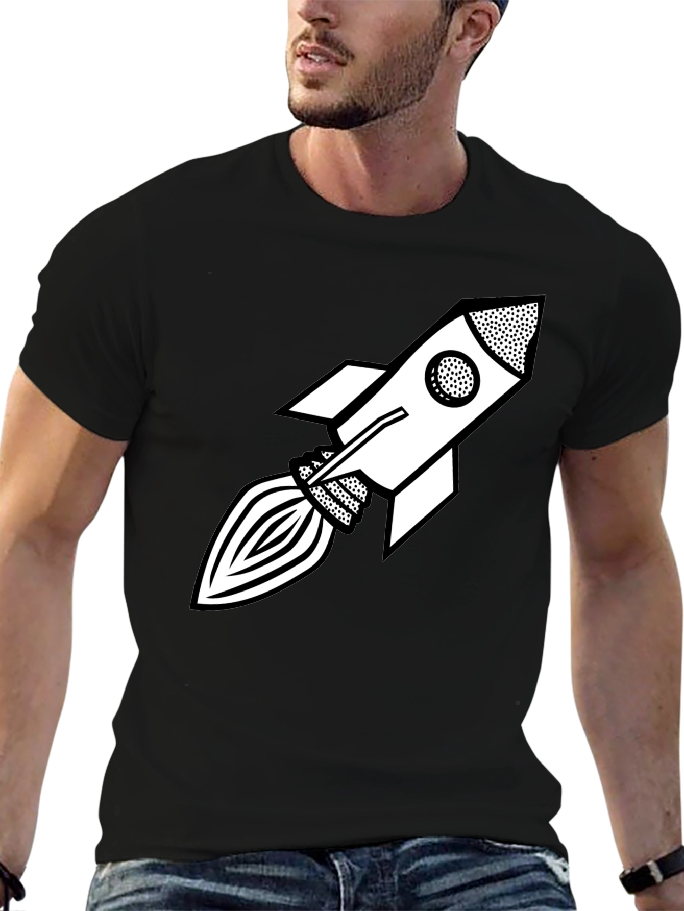 Black Retro Rocket Graphic Tee - Black view 6