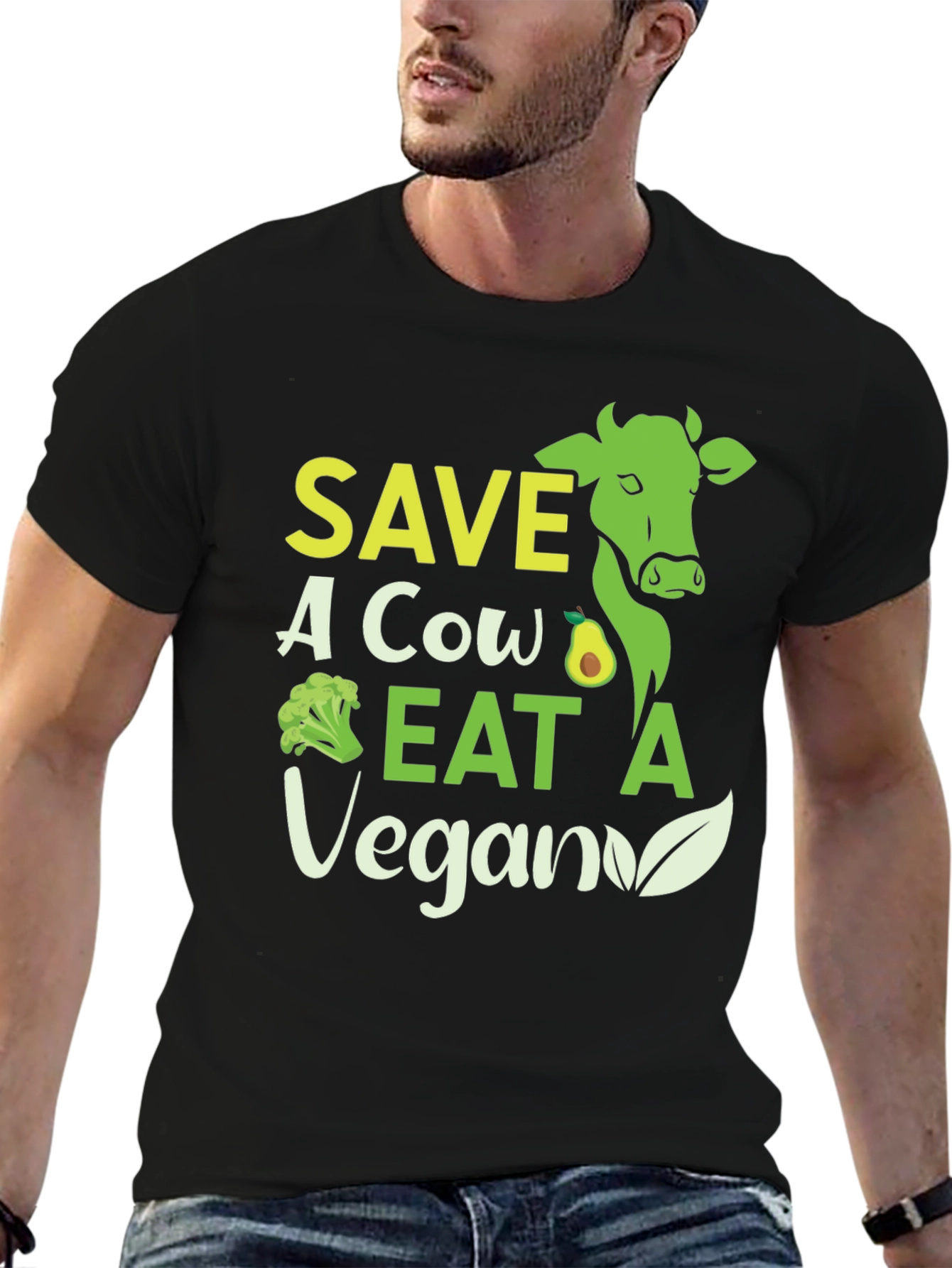 Black Save A Cow Eat A Vegan Graphic T-Shirt view 6