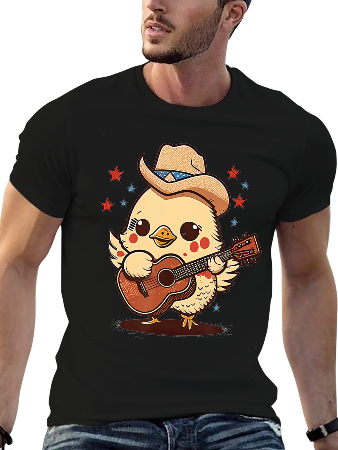 Black Cute Cowboy Chick Guitar T-Shirt view 6
