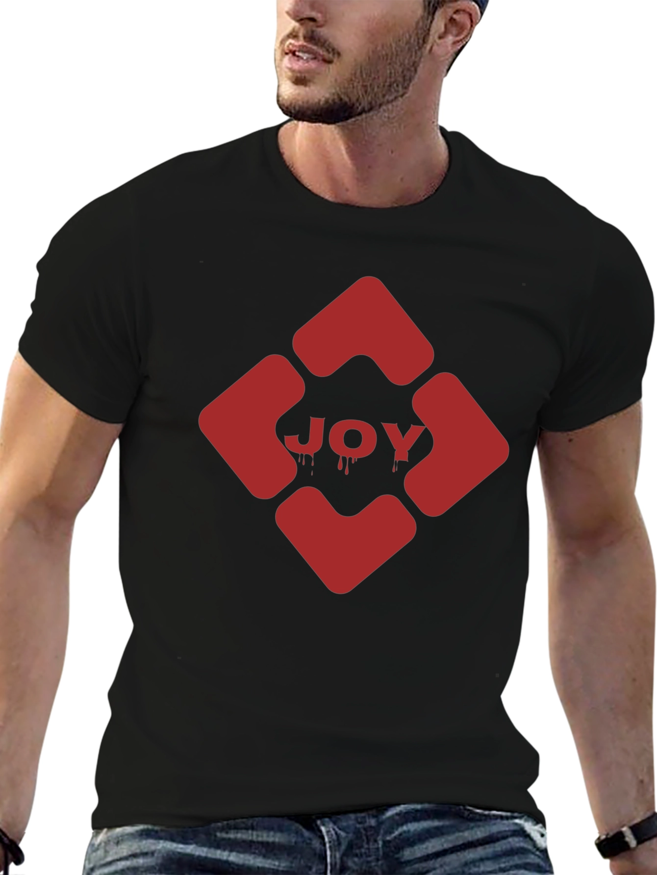 Black JOY Graphic Tee - Edgy Red Design on Black view 6