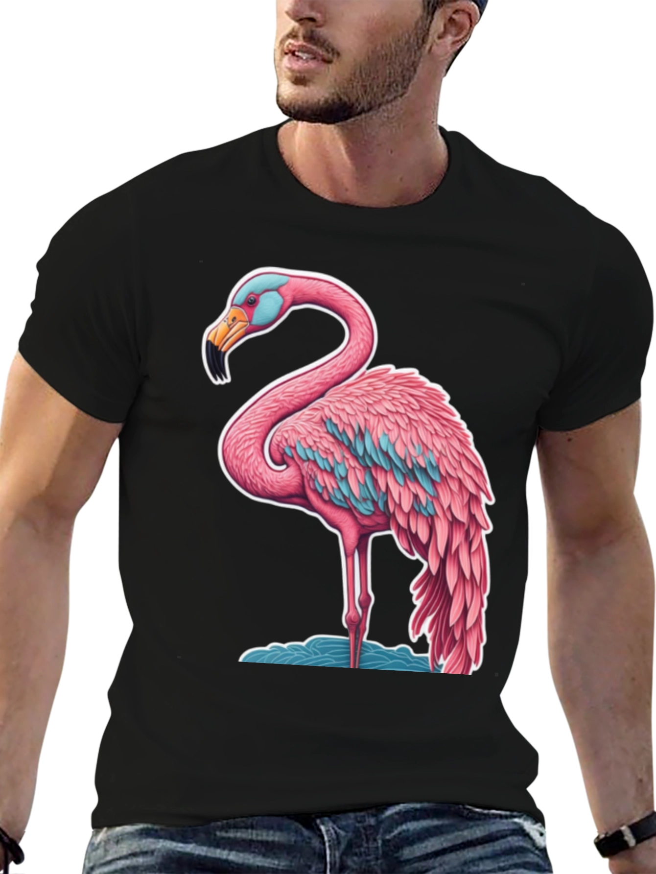 Black Flamingo Graphic Tee - Black Cotton view 6