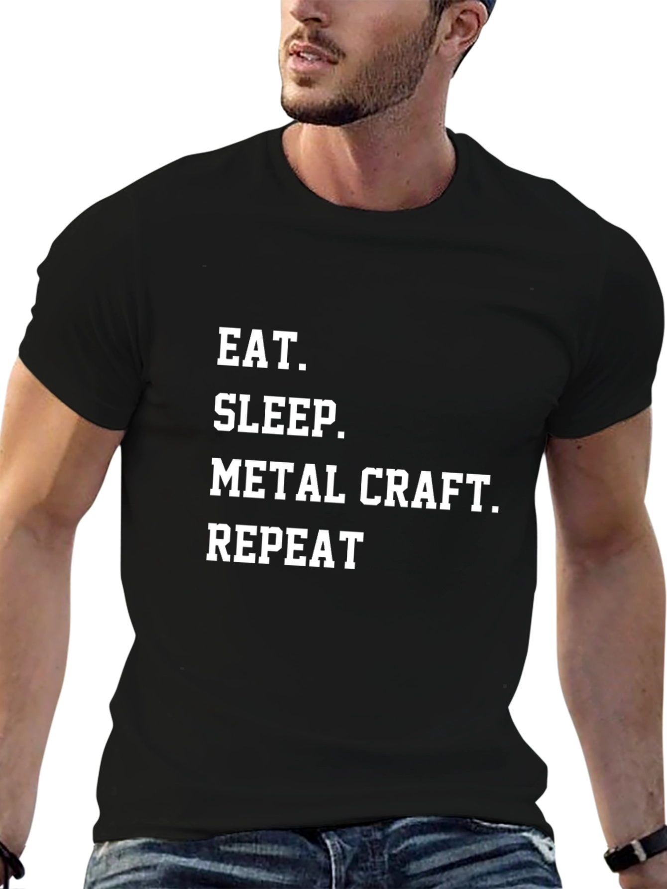 Black Eat Sleep Metal Craft Repeat Black T-Shirt view 6