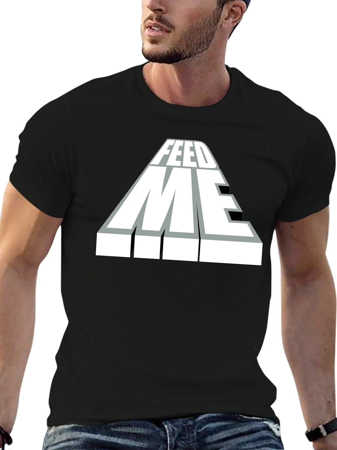 Black Feed Me Graphic T-Shirt - Black Cotton Blend Tee view 6