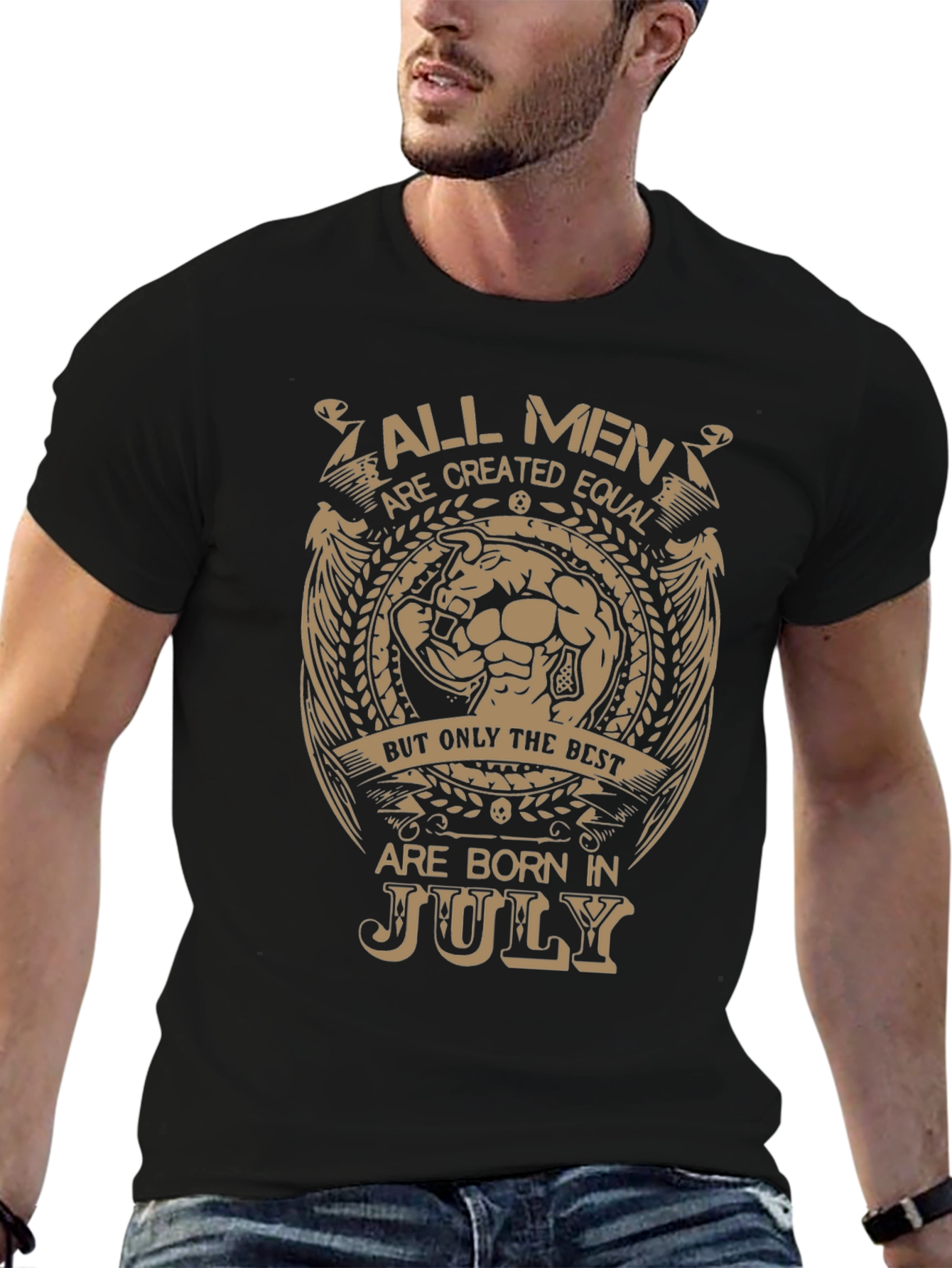 Black All Men Born In July T-Shirt view 6