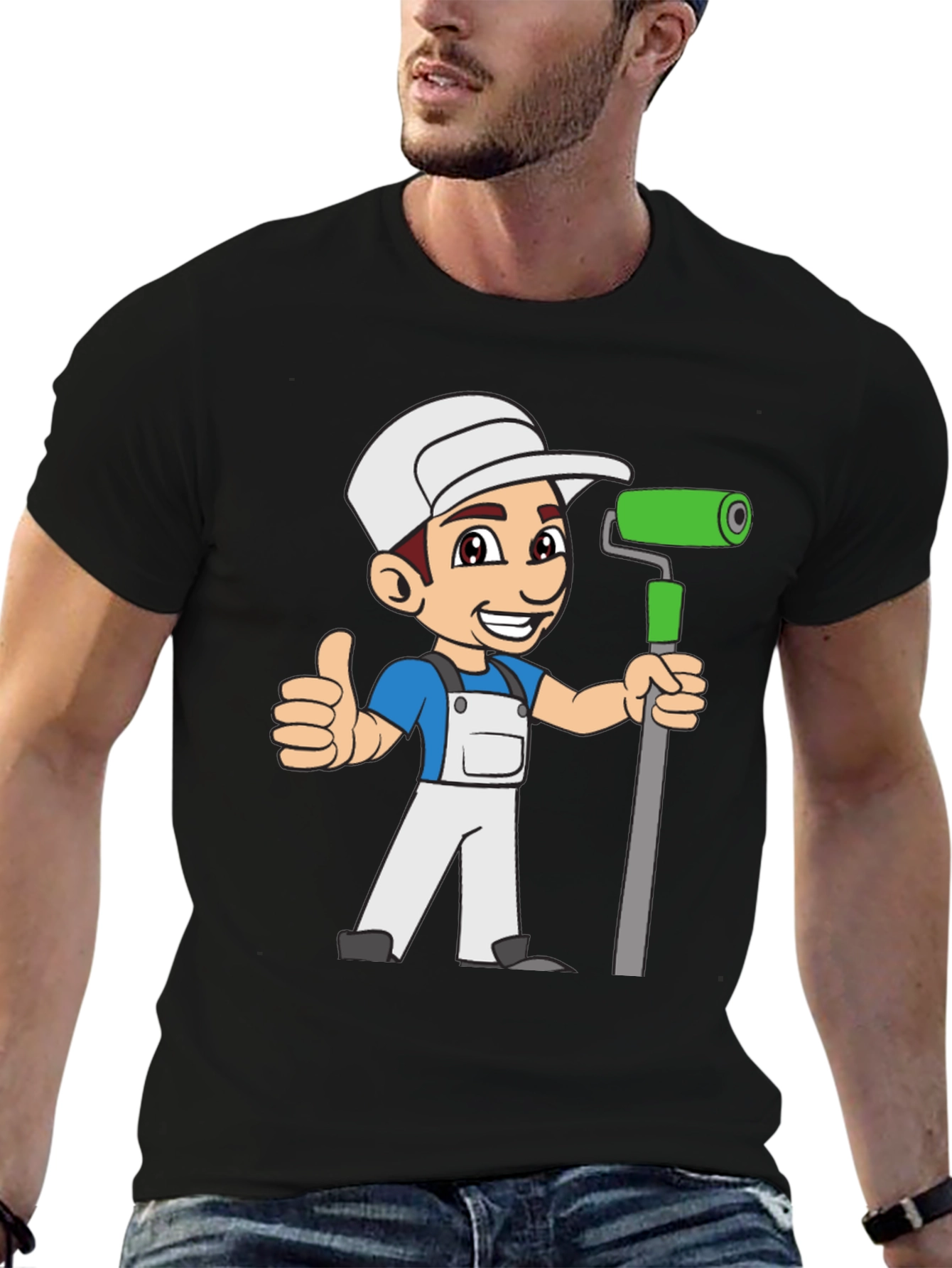 Black Painter Cartoon Graphic T-Shirt view 6