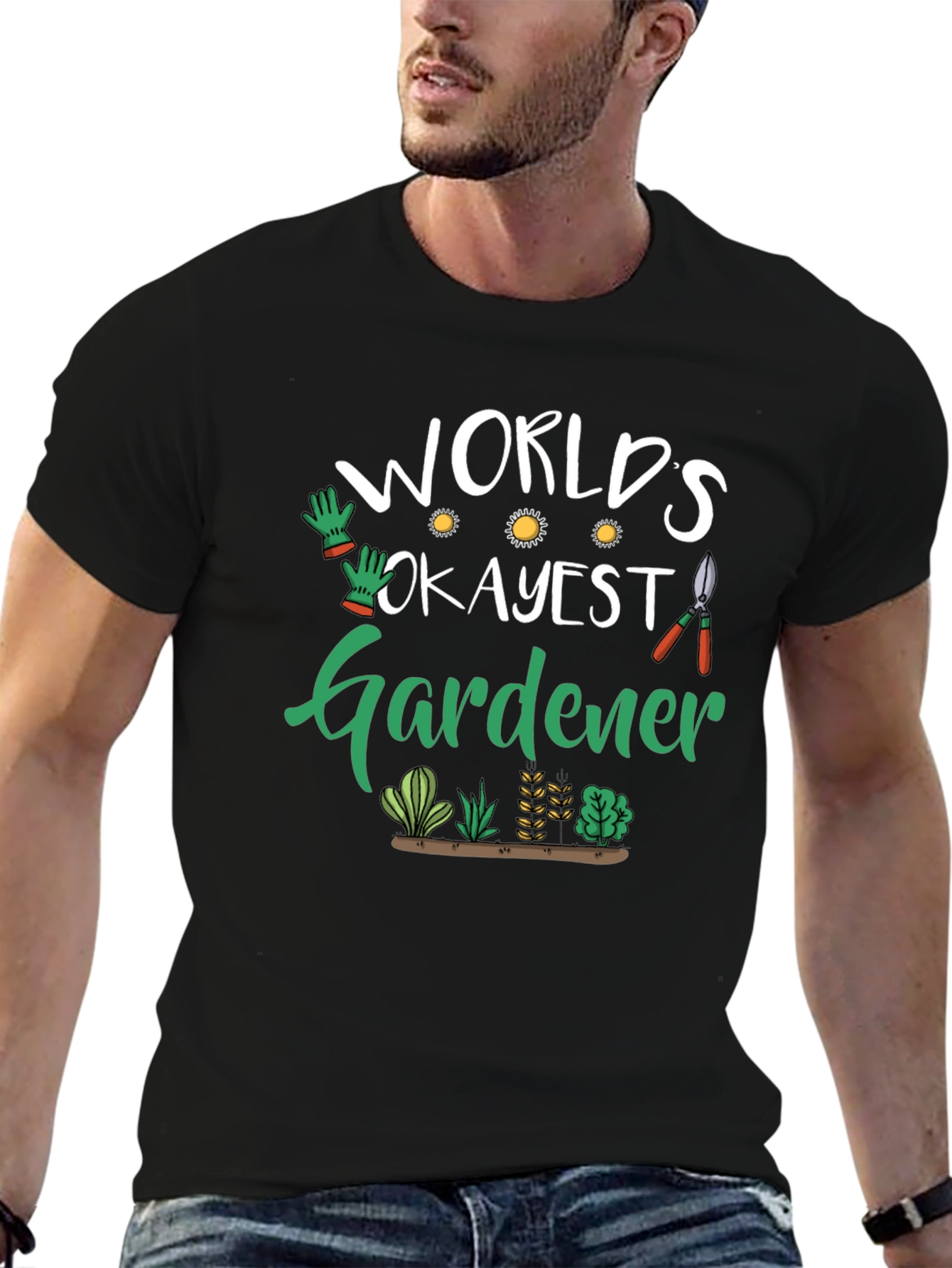 Black World's Okayest Gardener T-Shirt - Black Cotton view 6