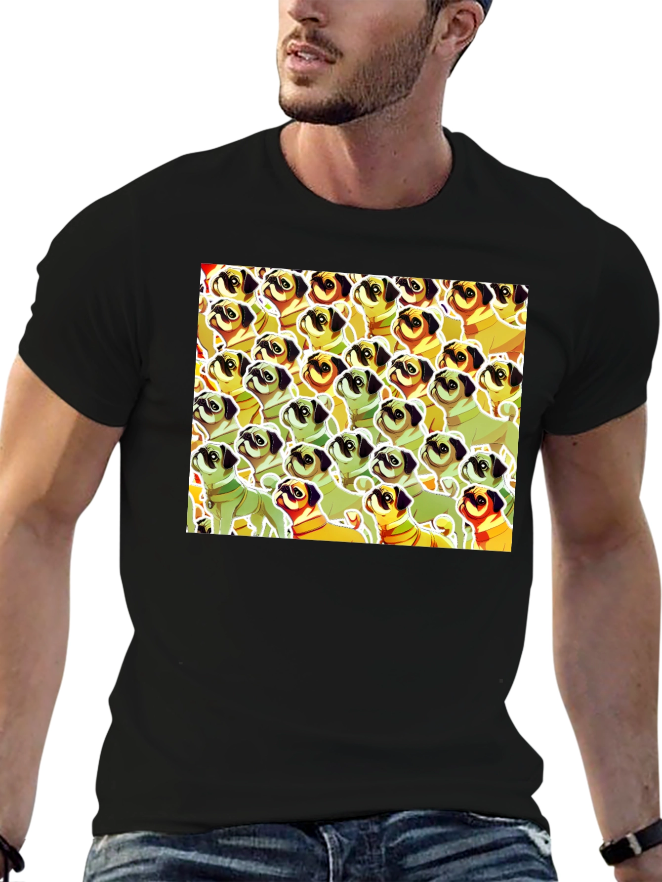 Black Pug Pattern Graphic T-Shirt - Unique Dog Lover Tee view 6