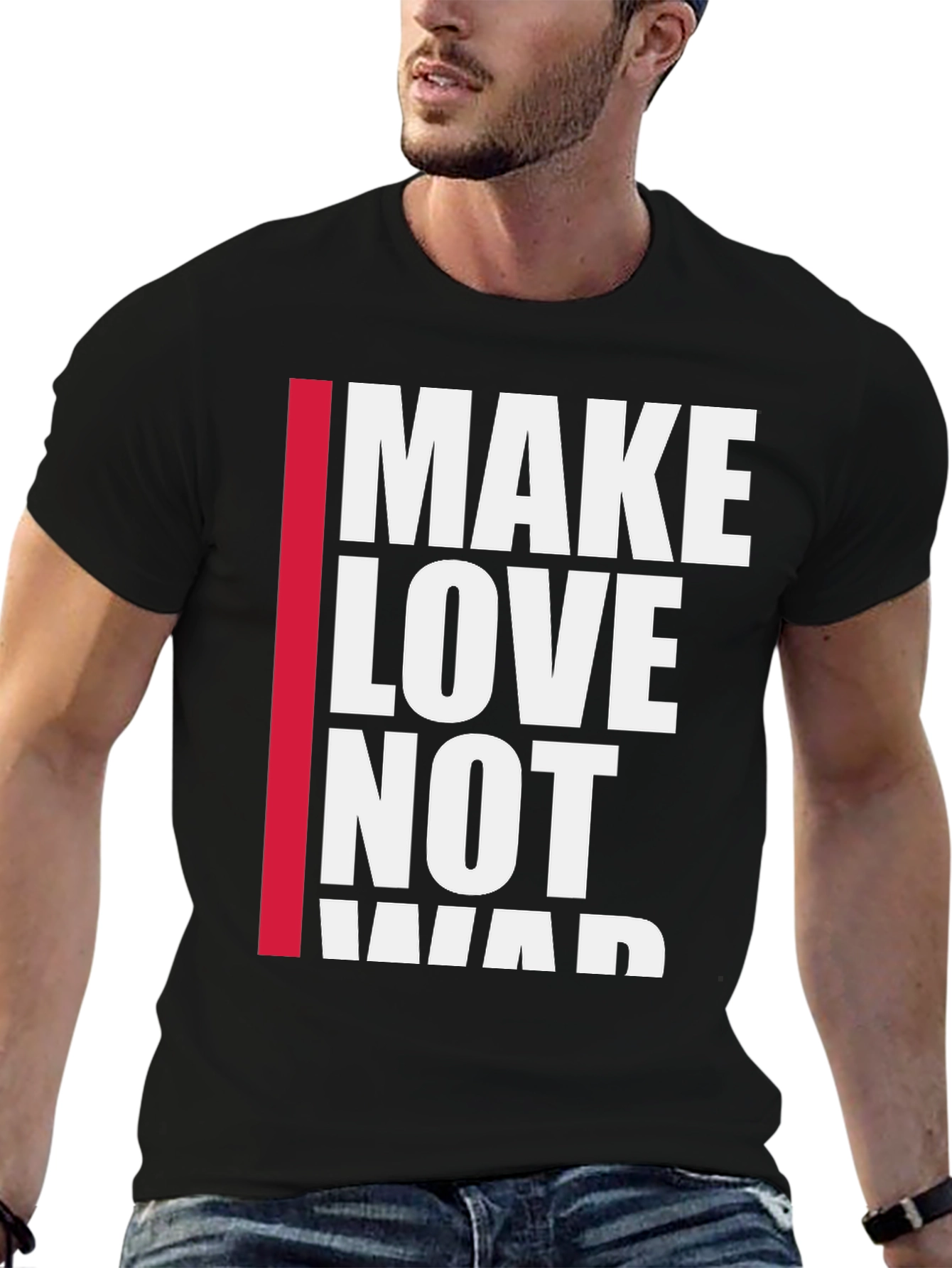Black Make Love Not War Graphic Tee - Black view 6