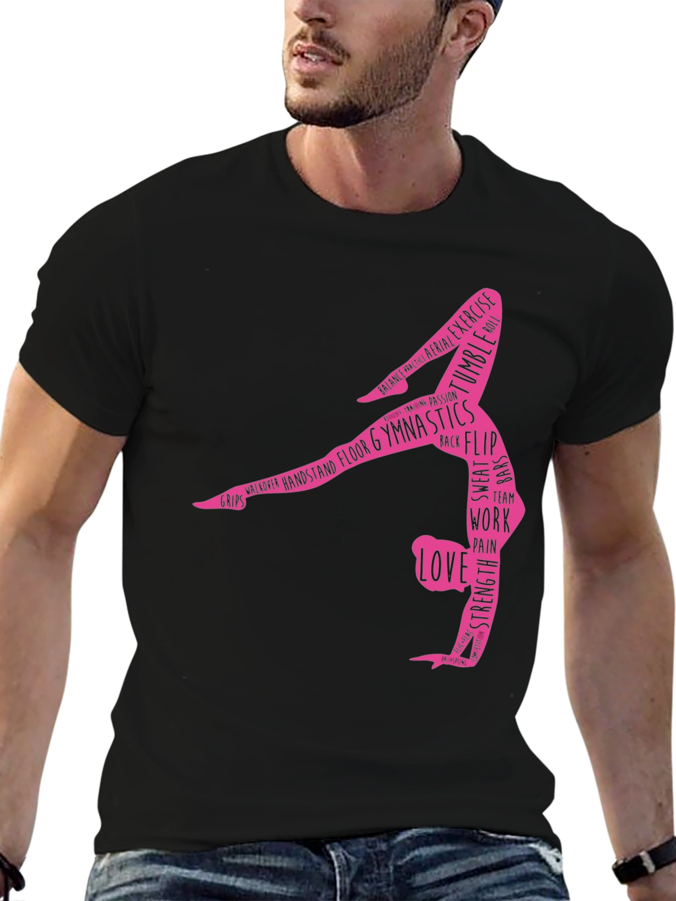 Black Gymnastics Word Art T-Shirt - Black view 6