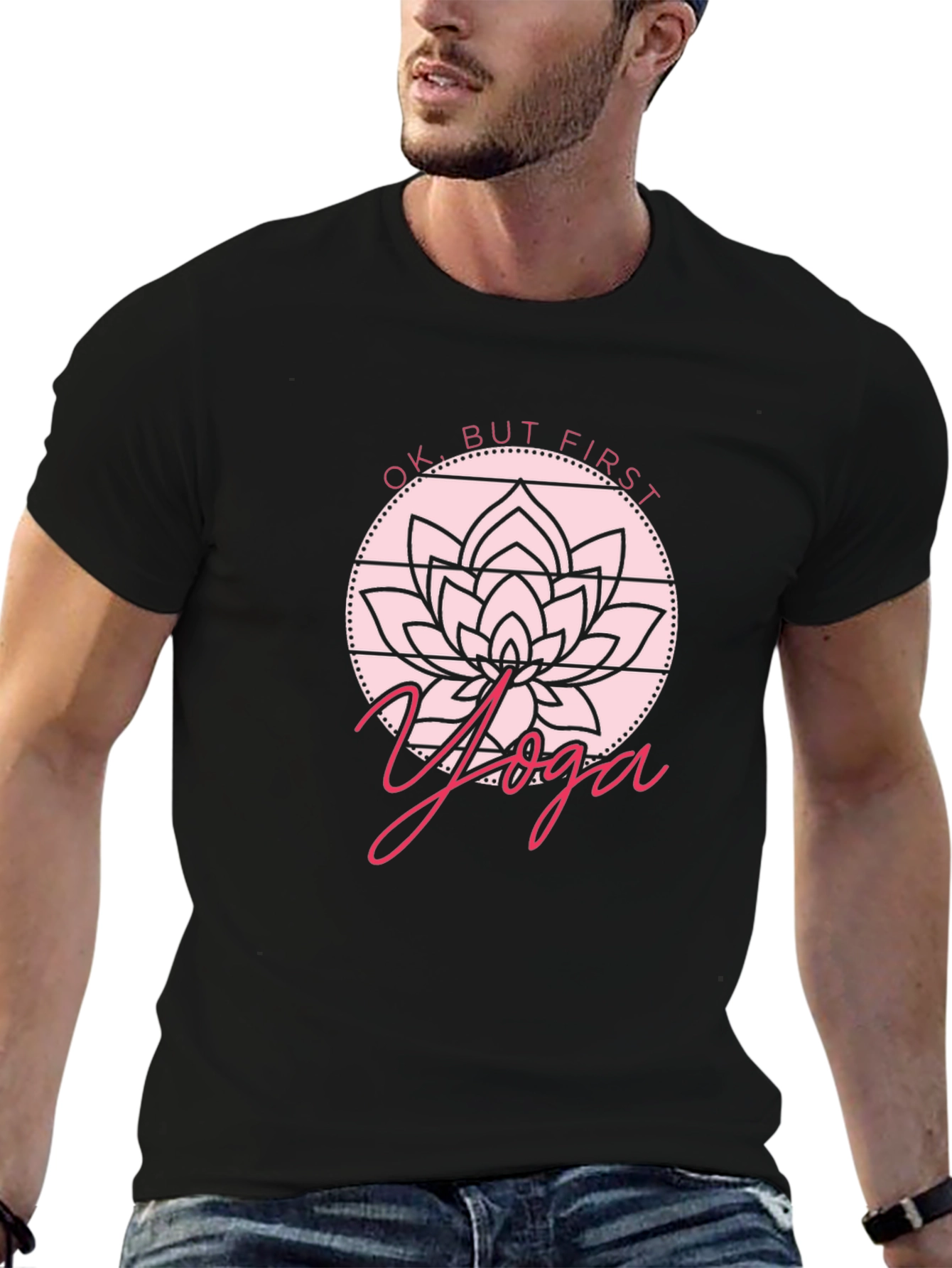 Black Yoga Lotus Graphic Tee - Men's Black T-Shirt view 6