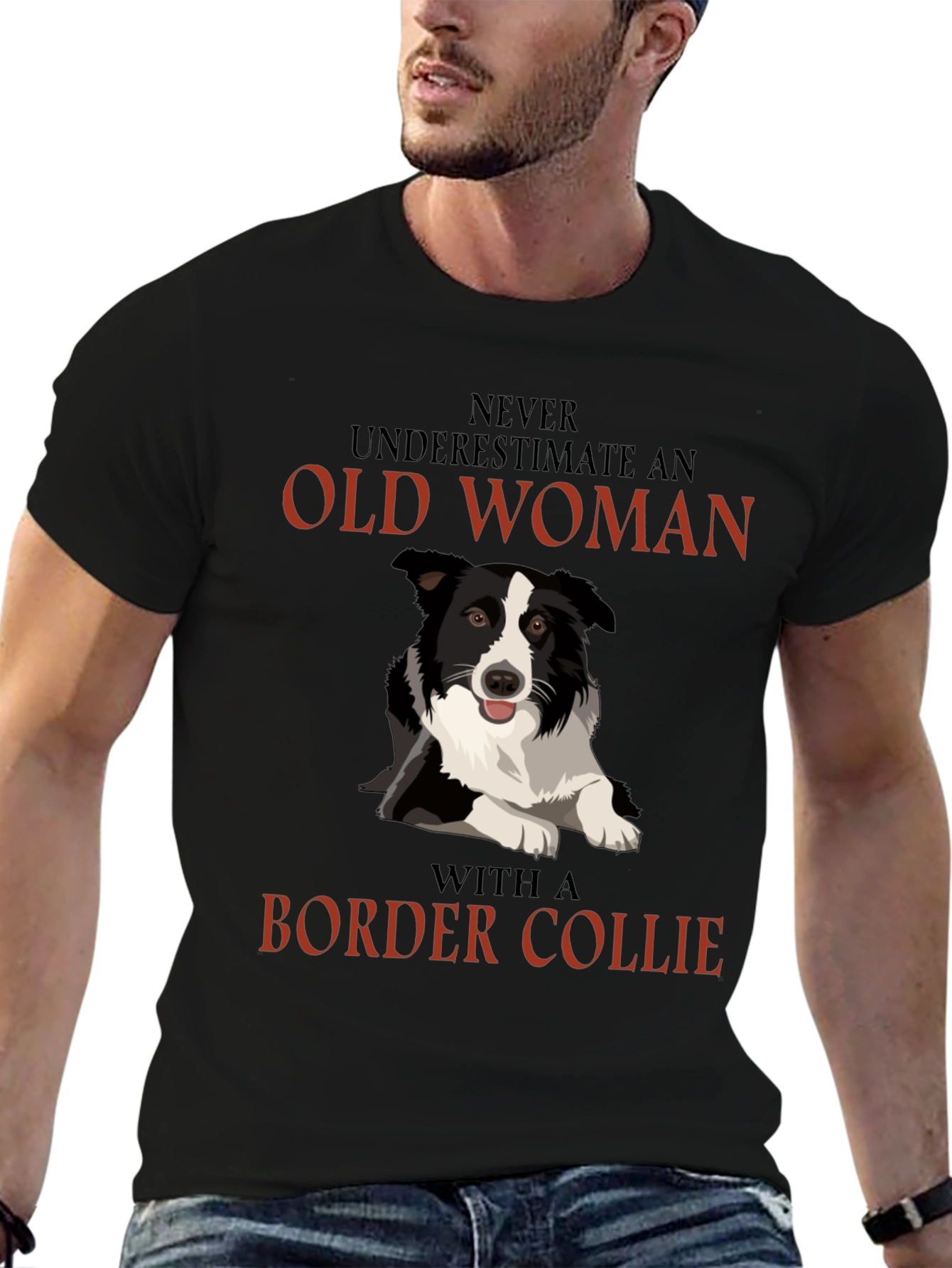 Black Never Underestimate Old Woman Border Collie T-Shirt view 6