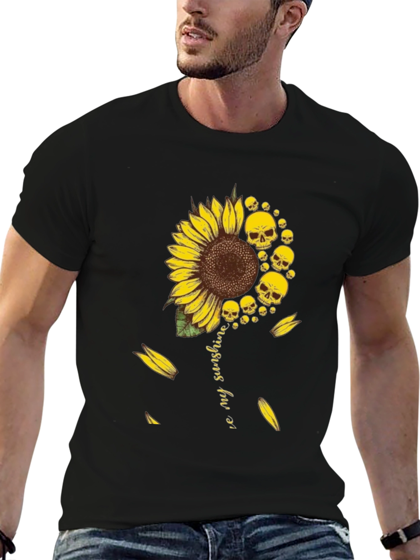 Black Sunflower Skull Graphic T-Shirt - You Are My Sunshine Tee view 6
