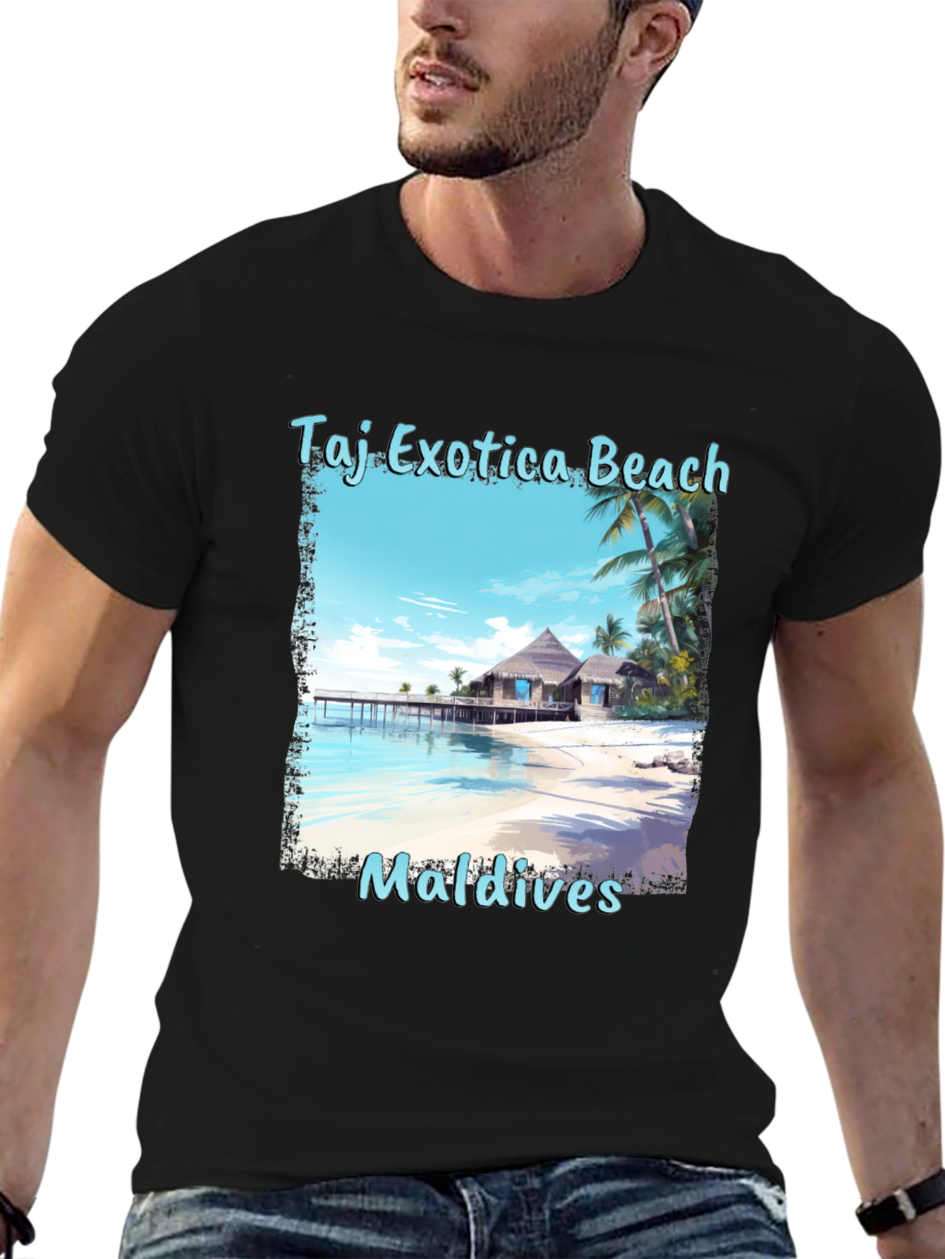 Black Taj Exotica Beach Maldives T-Shirt view 6