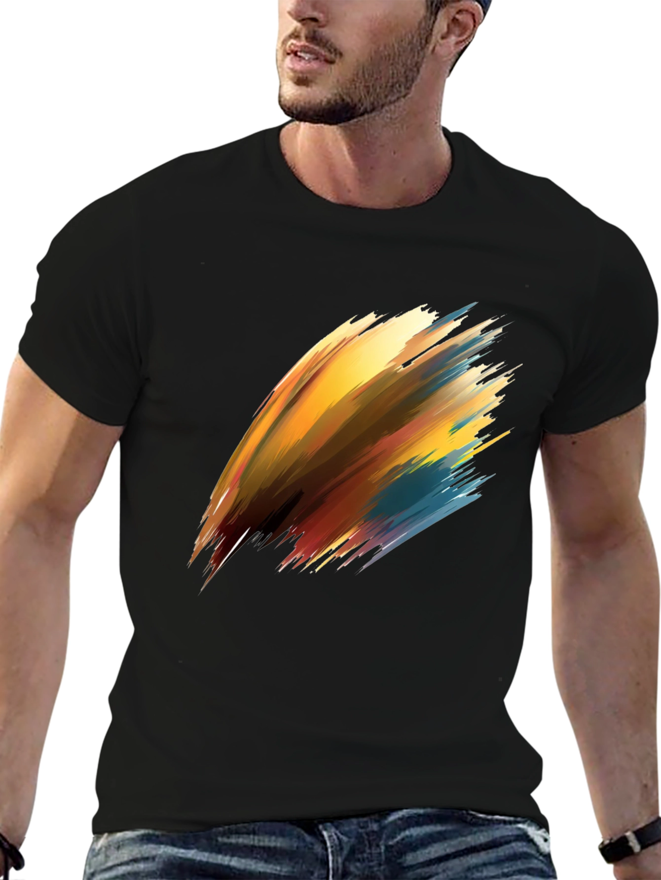 Abstract Brush Stroke Graphic Black T-Shirt - 6