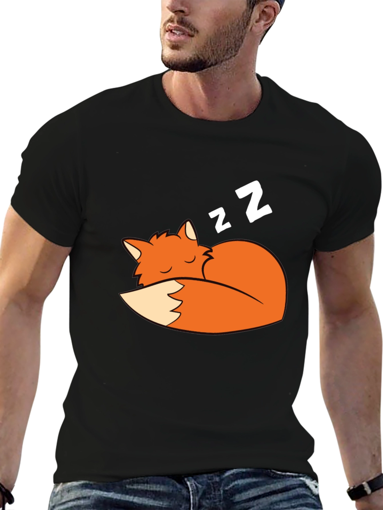 Black Sleeping Fox Graphic Tee - Soft Cotton Comfort view 6